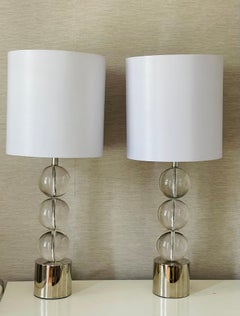 Mid-Century Modern Table Lamps, Glass Globes on Chrome Base, USA, 1950