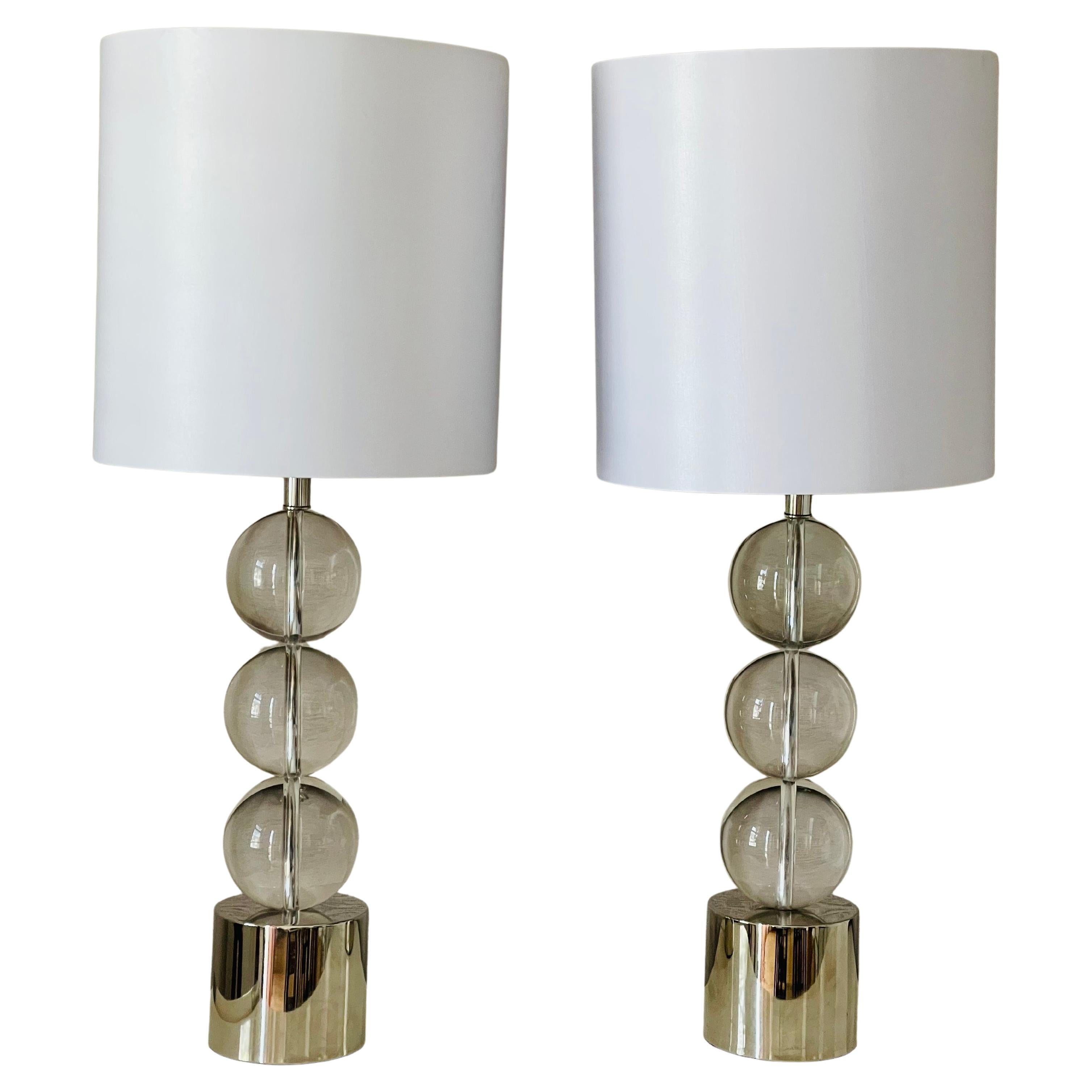 Karl Springer Style Pair of Glass Globes Lamps