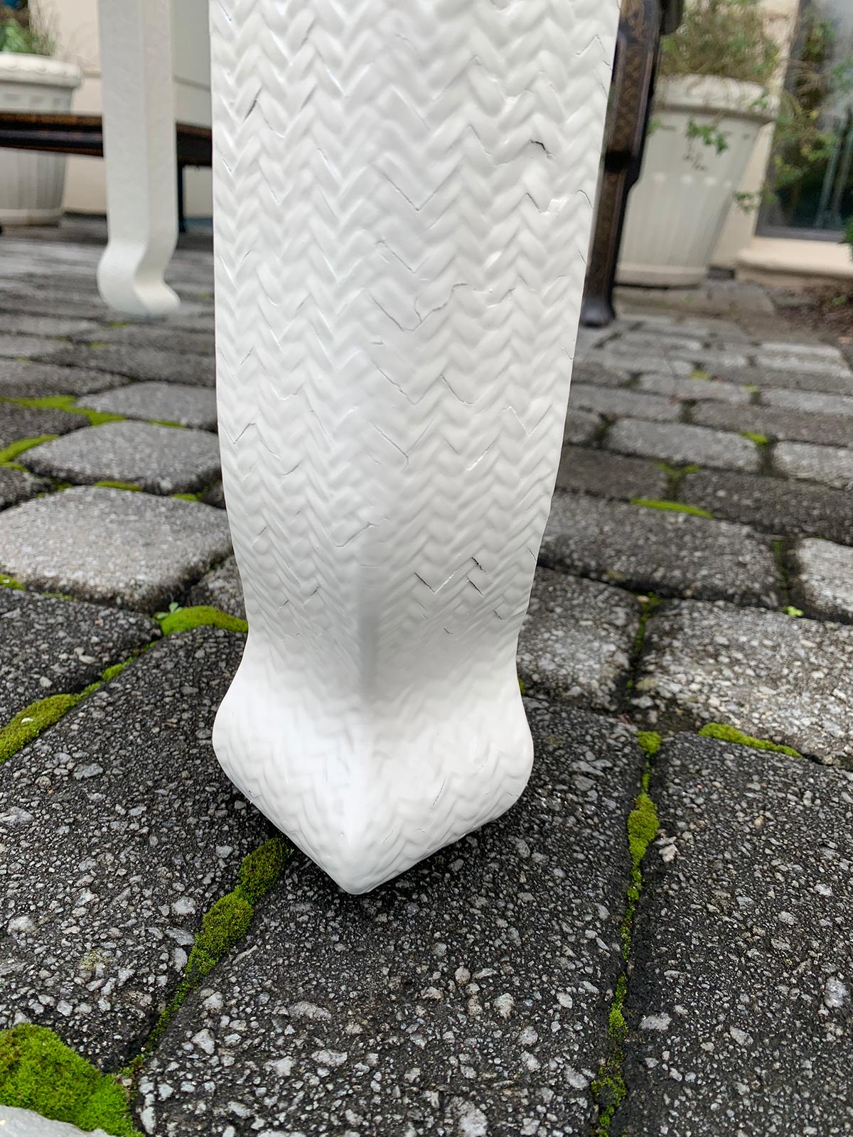 Karl Springer Style Pair of Japanese Woven Raffia Covered Side Tables, Marked 4