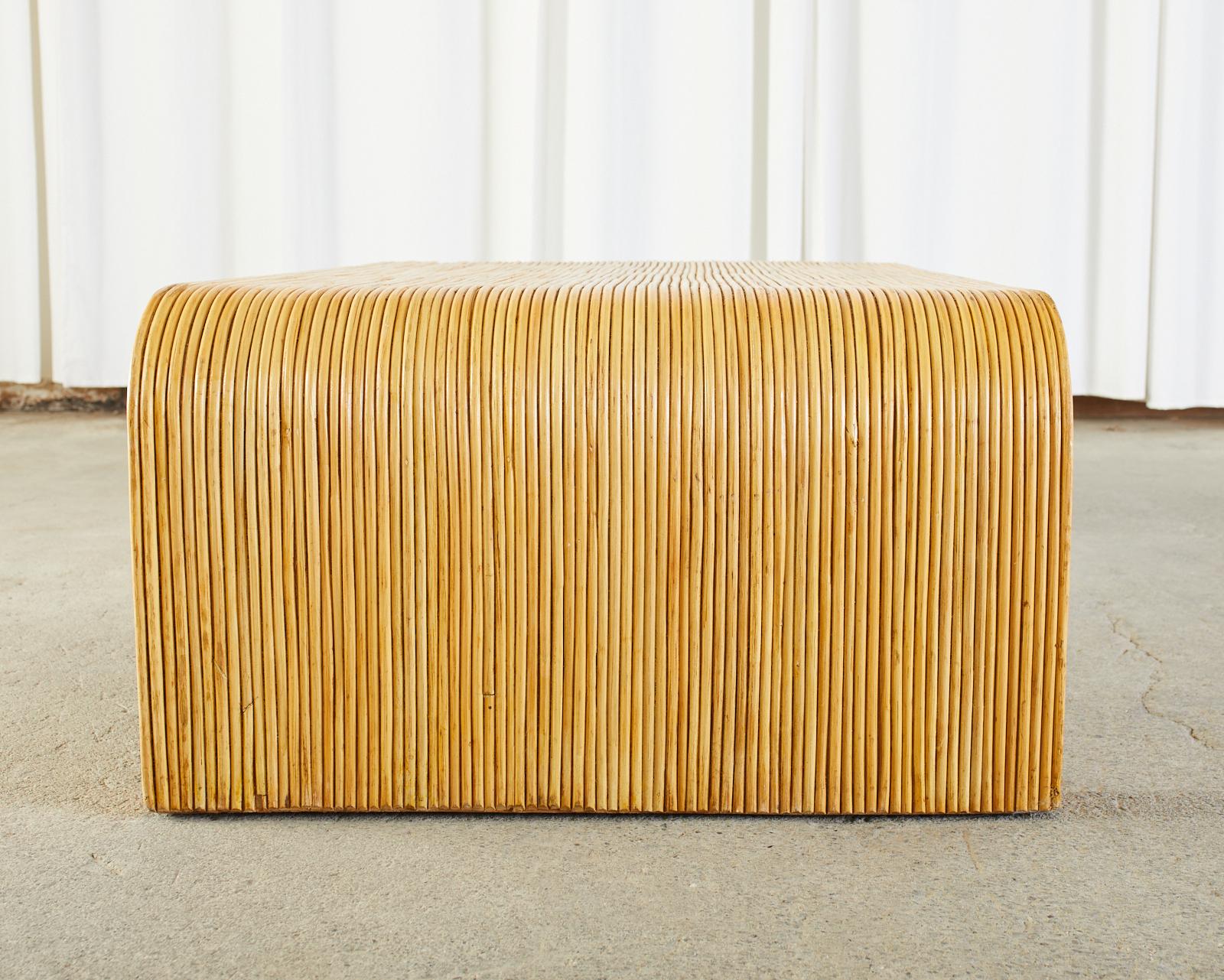 Karl Springer Style Pencil Reed Rattan Waterfall Cocktail Table 2