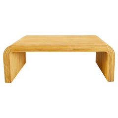 Karl Springer Style Pencil Reed Rattan Waterfall Cocktail Table