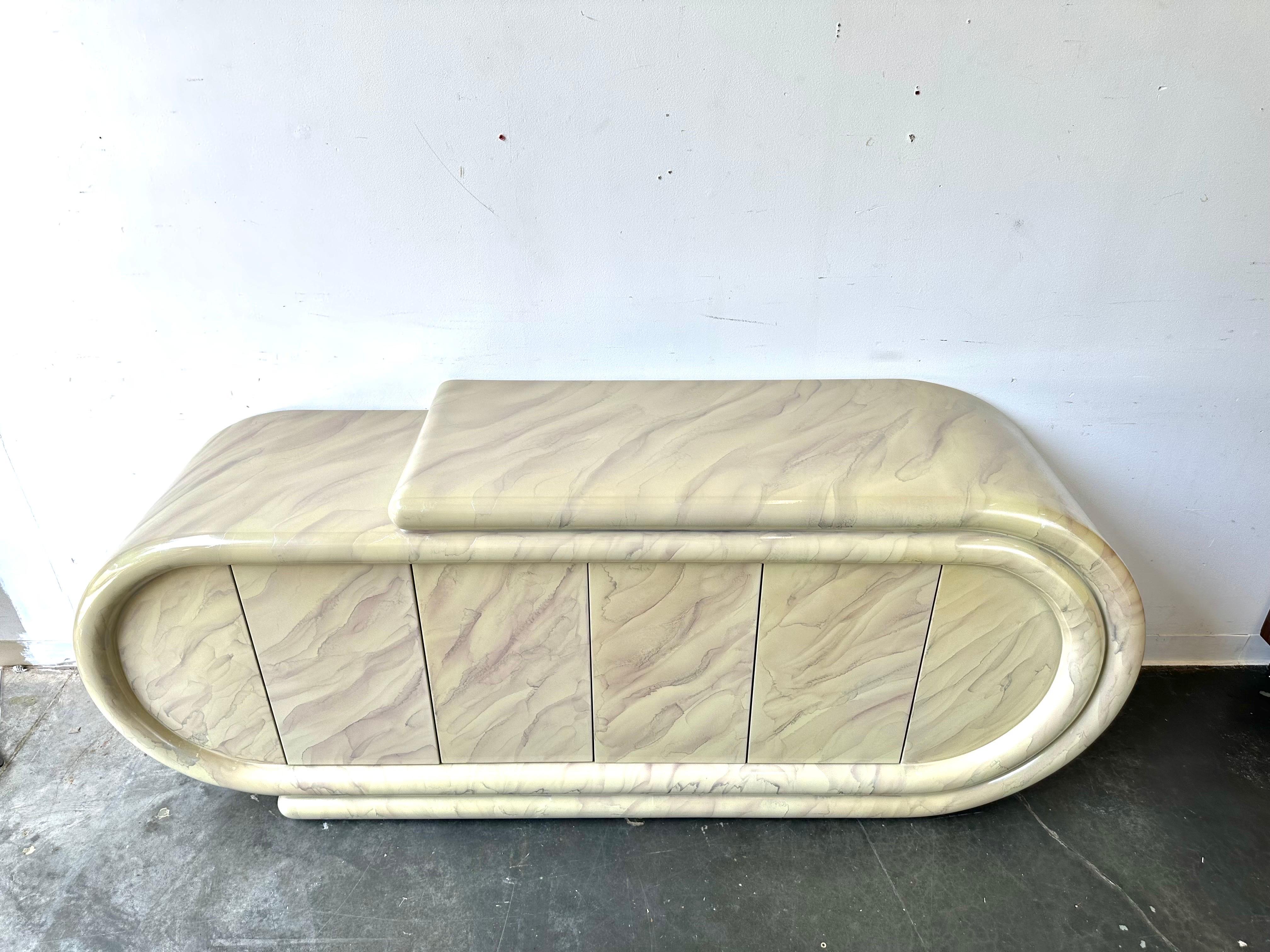 Lacquered Karl Springer style post modern waterfall credenza