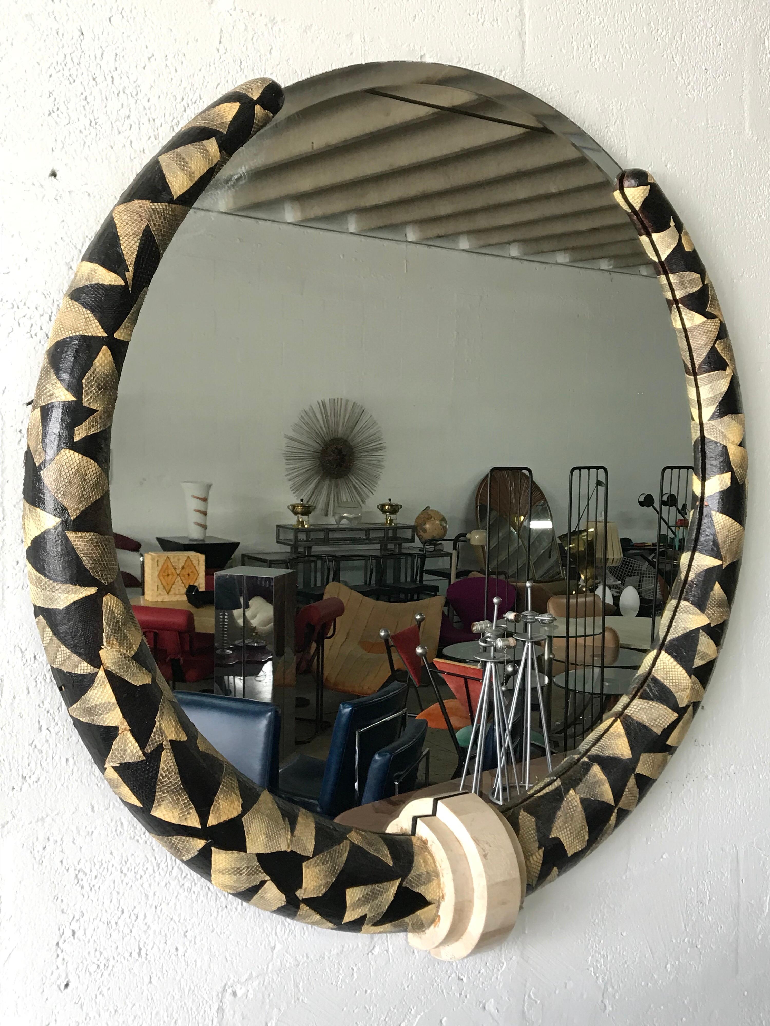 Philippine Karl Springer Style Python and Tessellated Stone Mirror