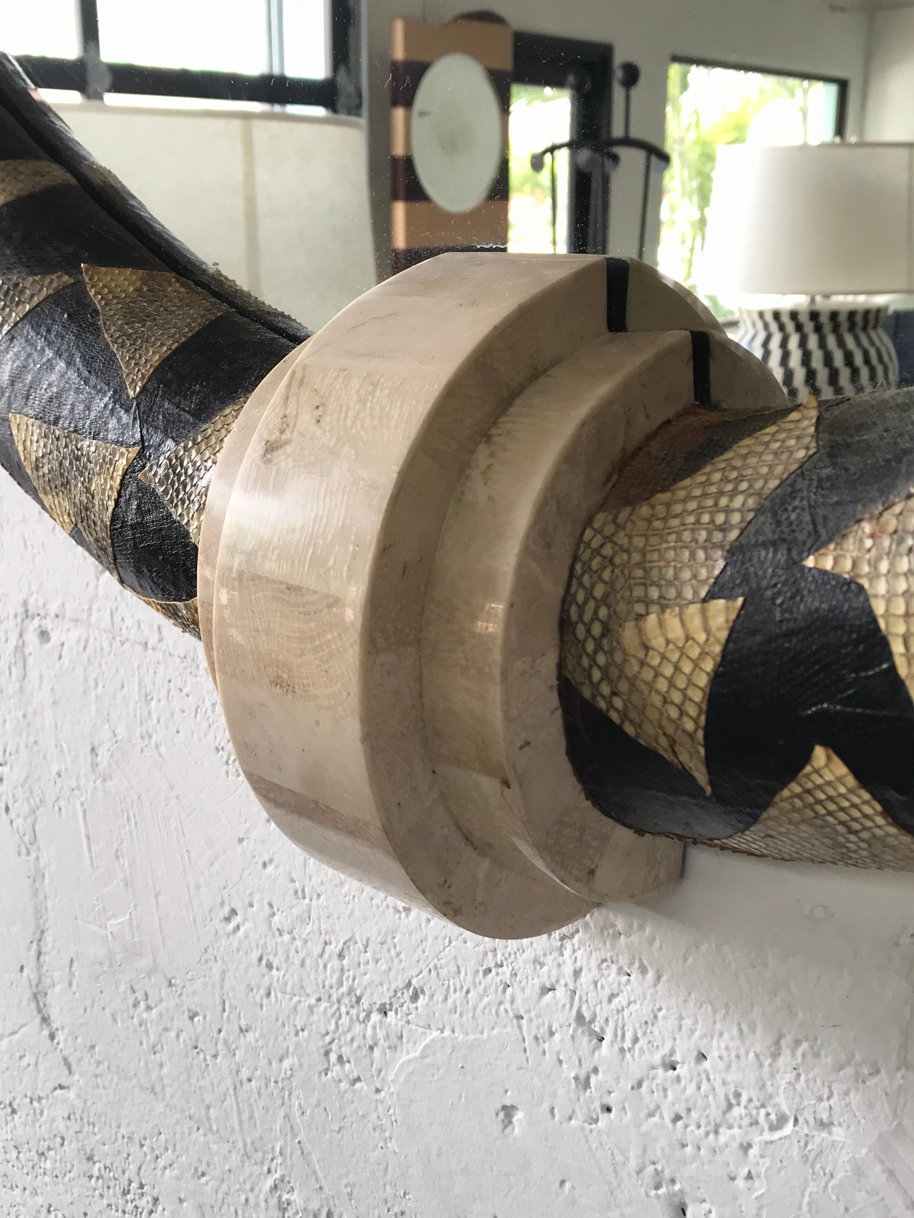 Karl Springer Style Python and Tessellated Stone Mirror In Excellent Condition In Miami, FL