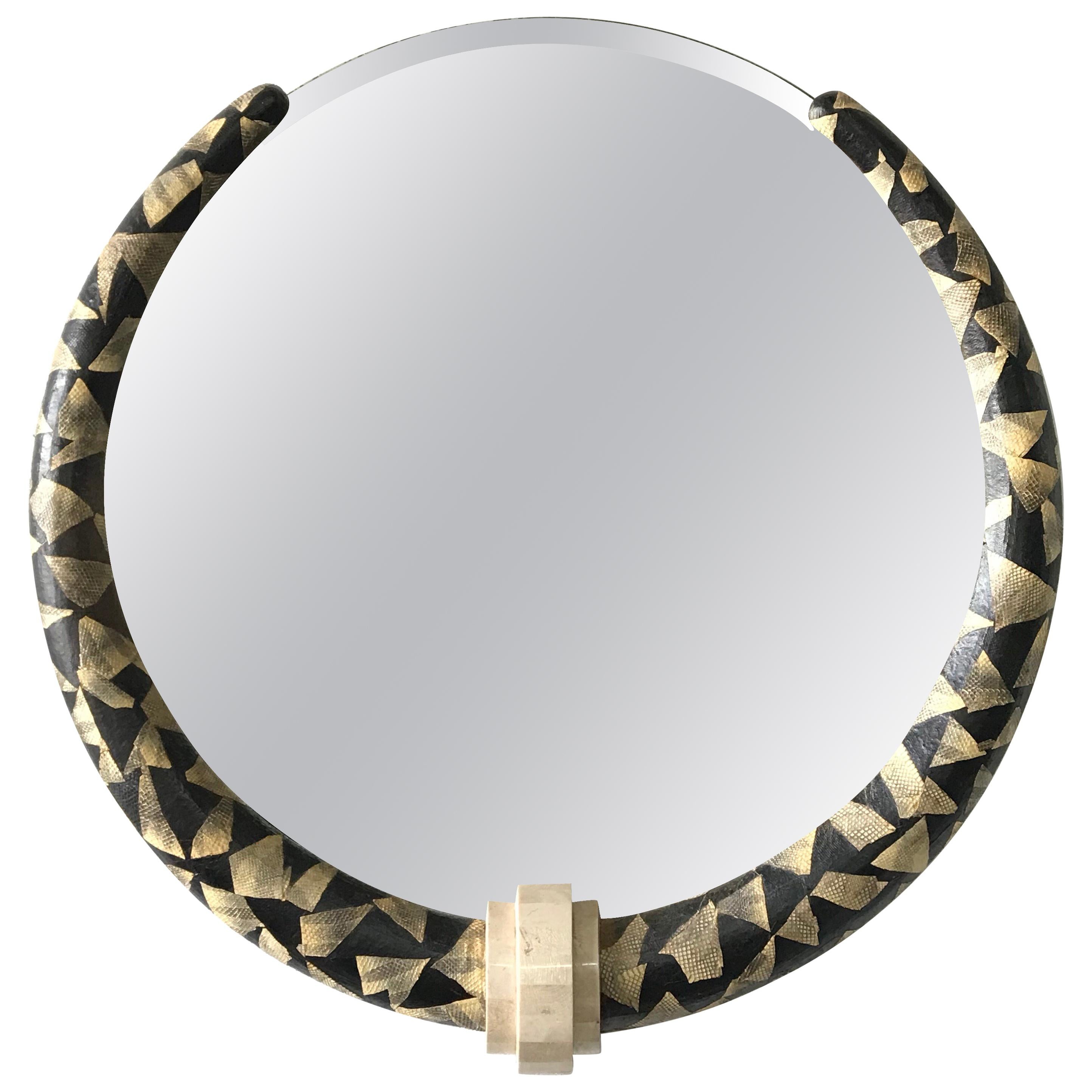 Karl Springer Style Python and Tessellated Stone Mirror
