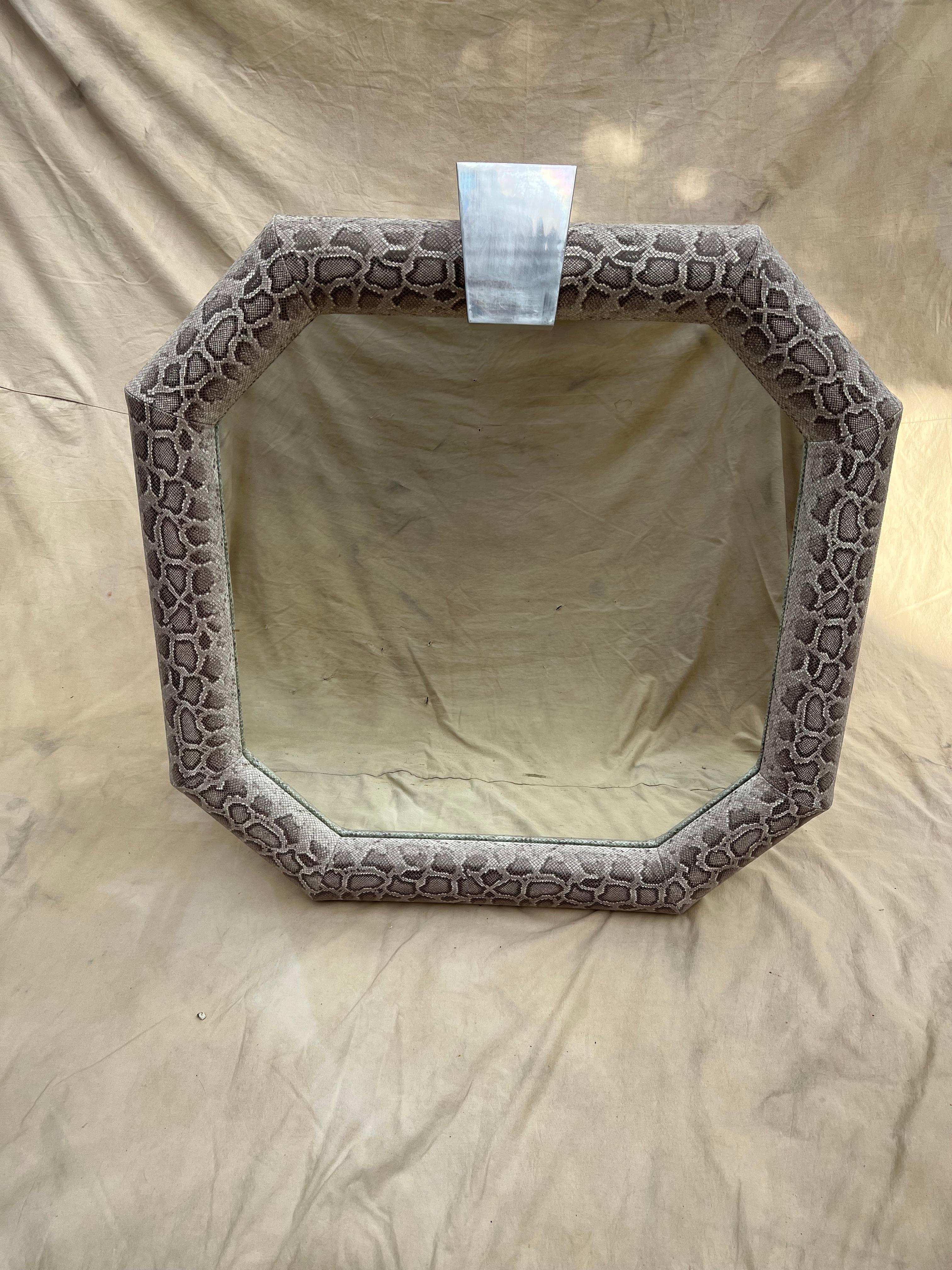 Python Upholstered Wall Mirror, Detachable Chrome Detail For Sale 1