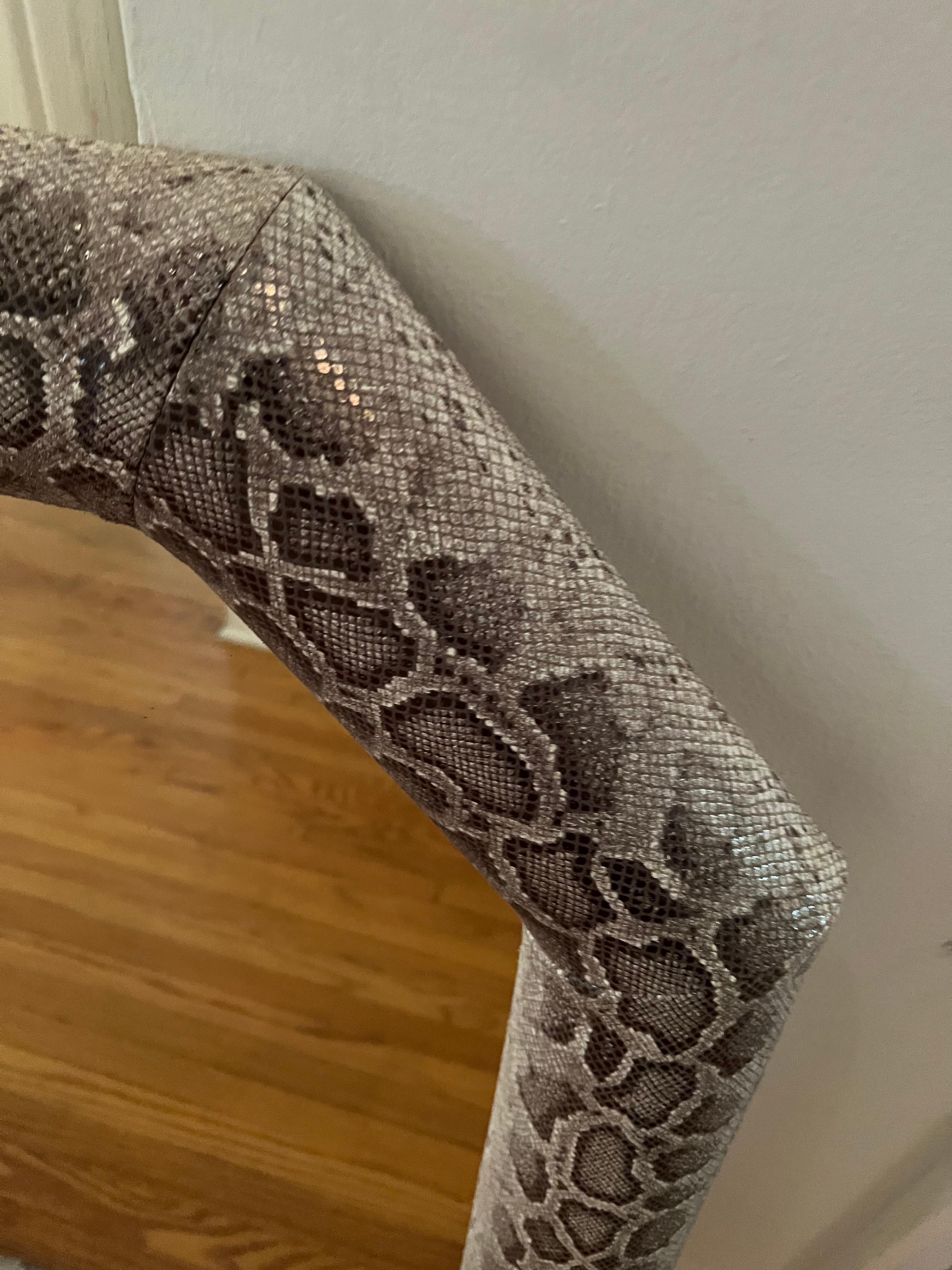 Python Upholstered Wall Mirror, Detachable Chrome Detail For Sale 3