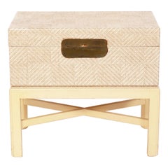 Karl Springer Style Raffia Box on Stand End Table or Night Stand