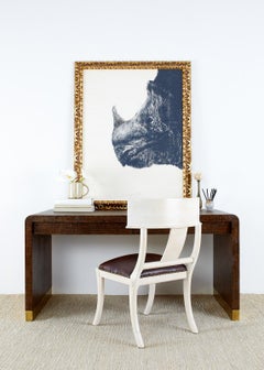 Karl Springer Style Raffia Grasscloth Waterfall Desk