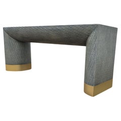 Karl Springer Style Raffia Wrapped Console Table Brass Detail