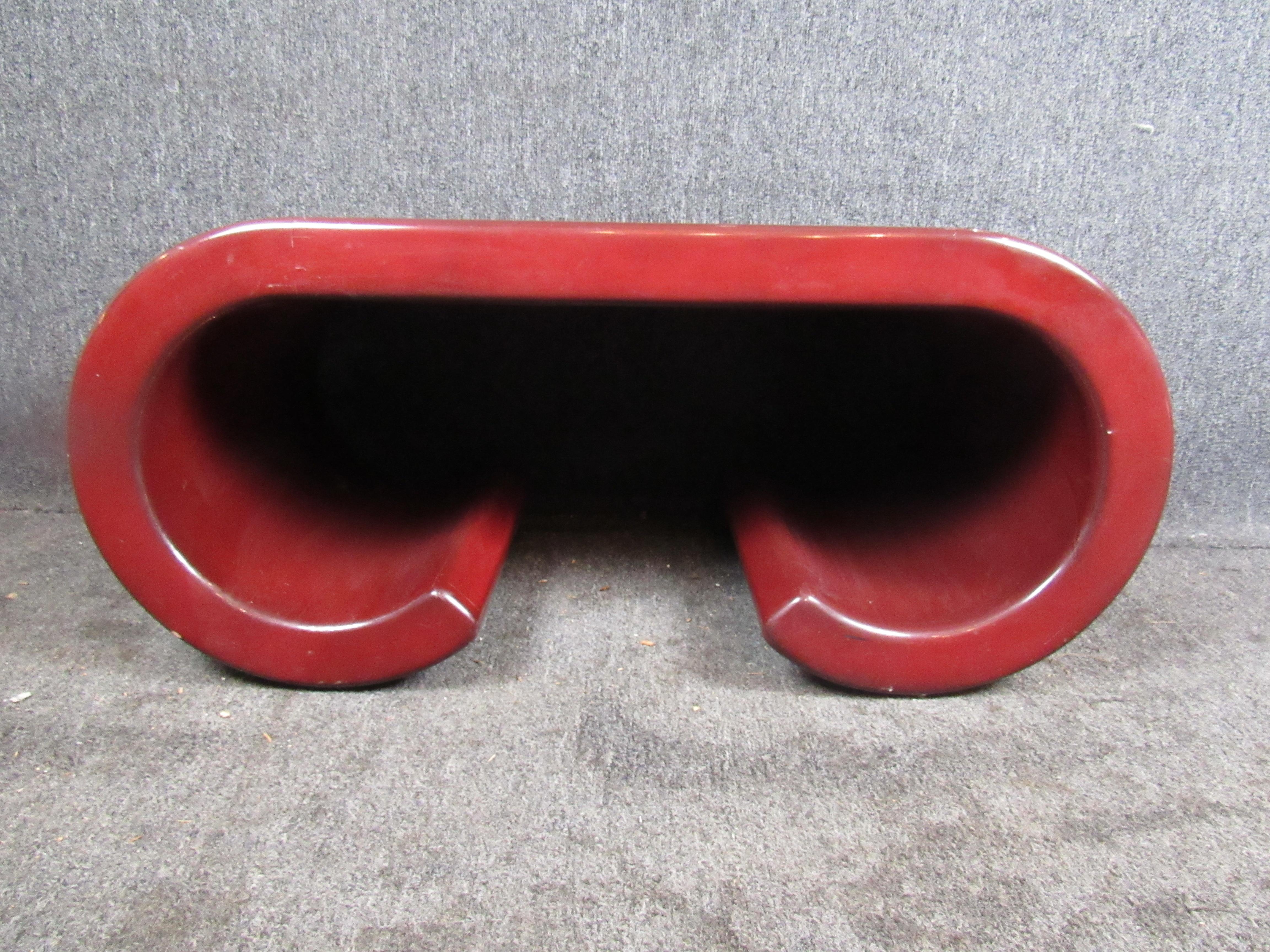 Mid-Century Modern Karl Springer Style Red Lacquered Scroll Table For Sale