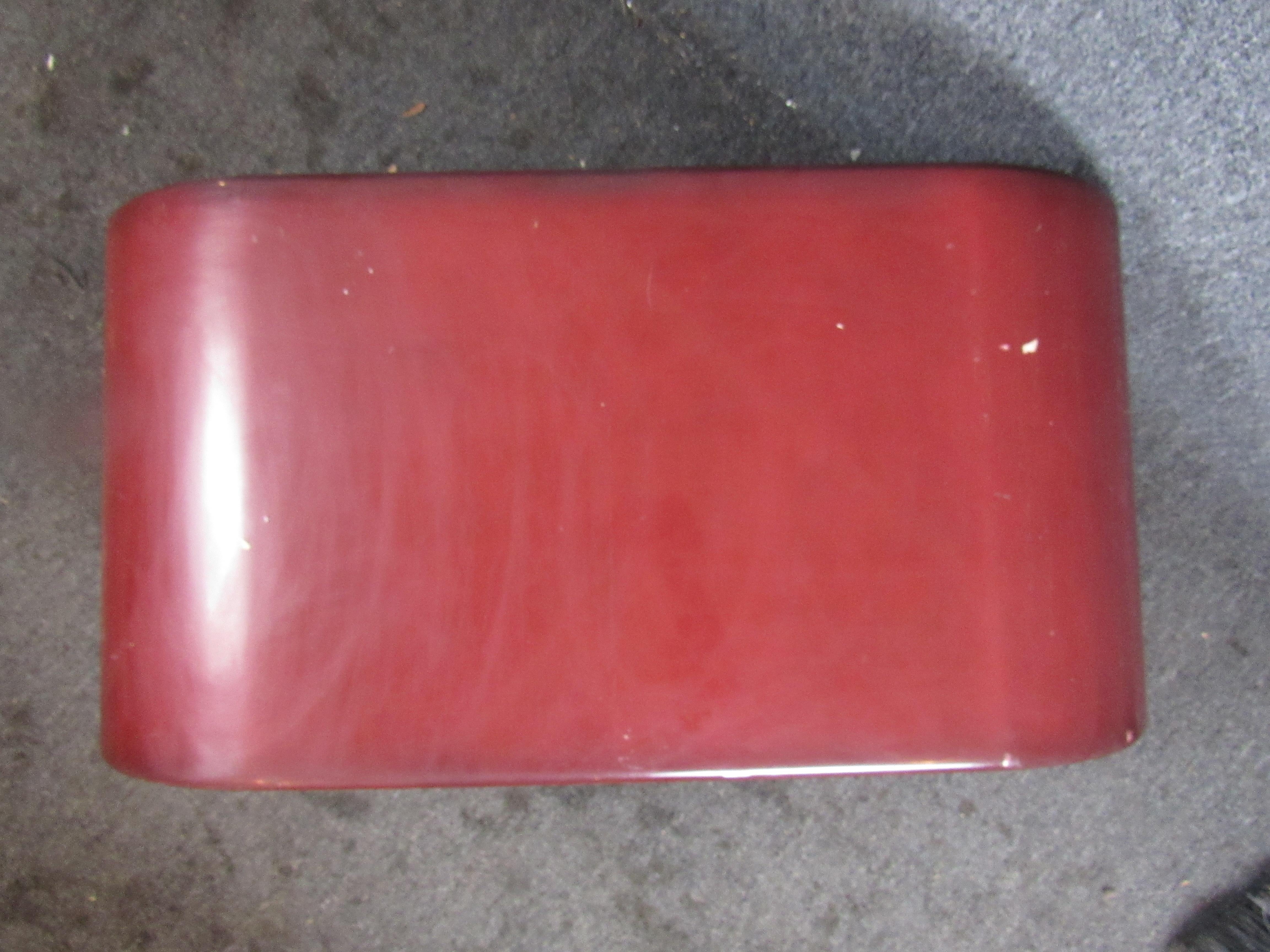 Molded Karl Springer Style Red Lacquered Scroll Table