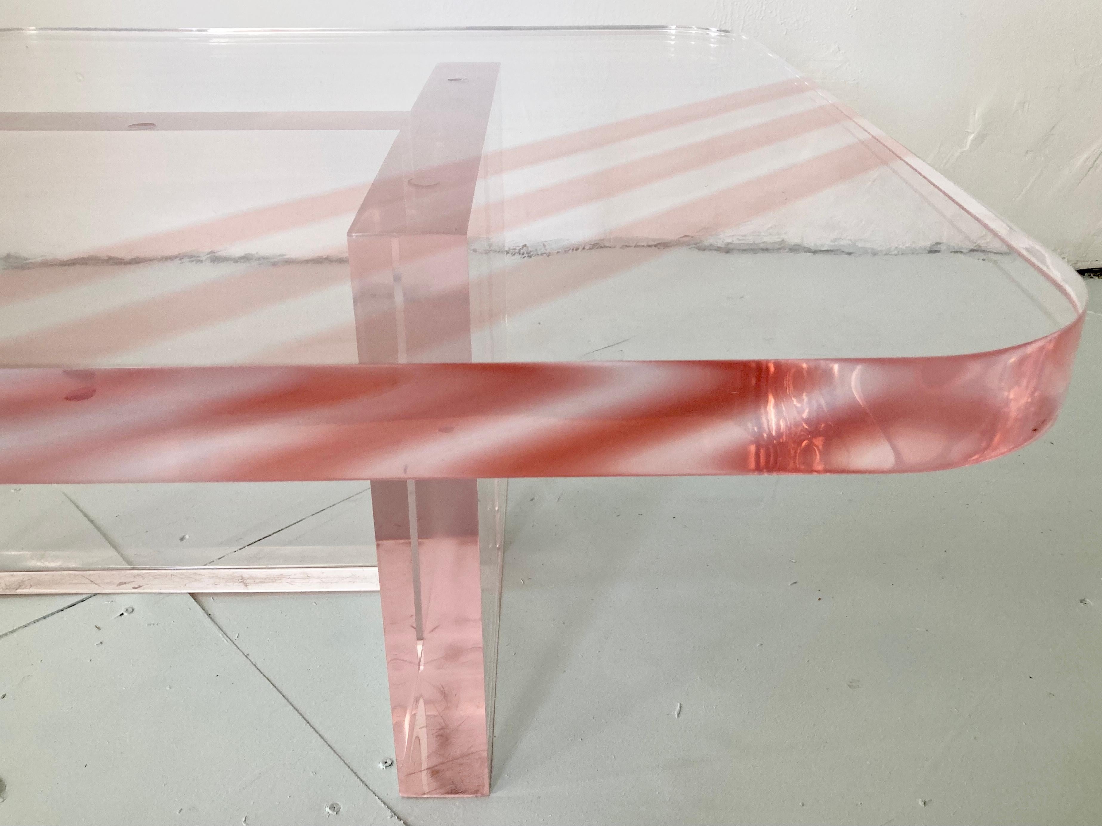 Karl Springer Style Rose Tinted Lucite Coffee Table For Sale 5