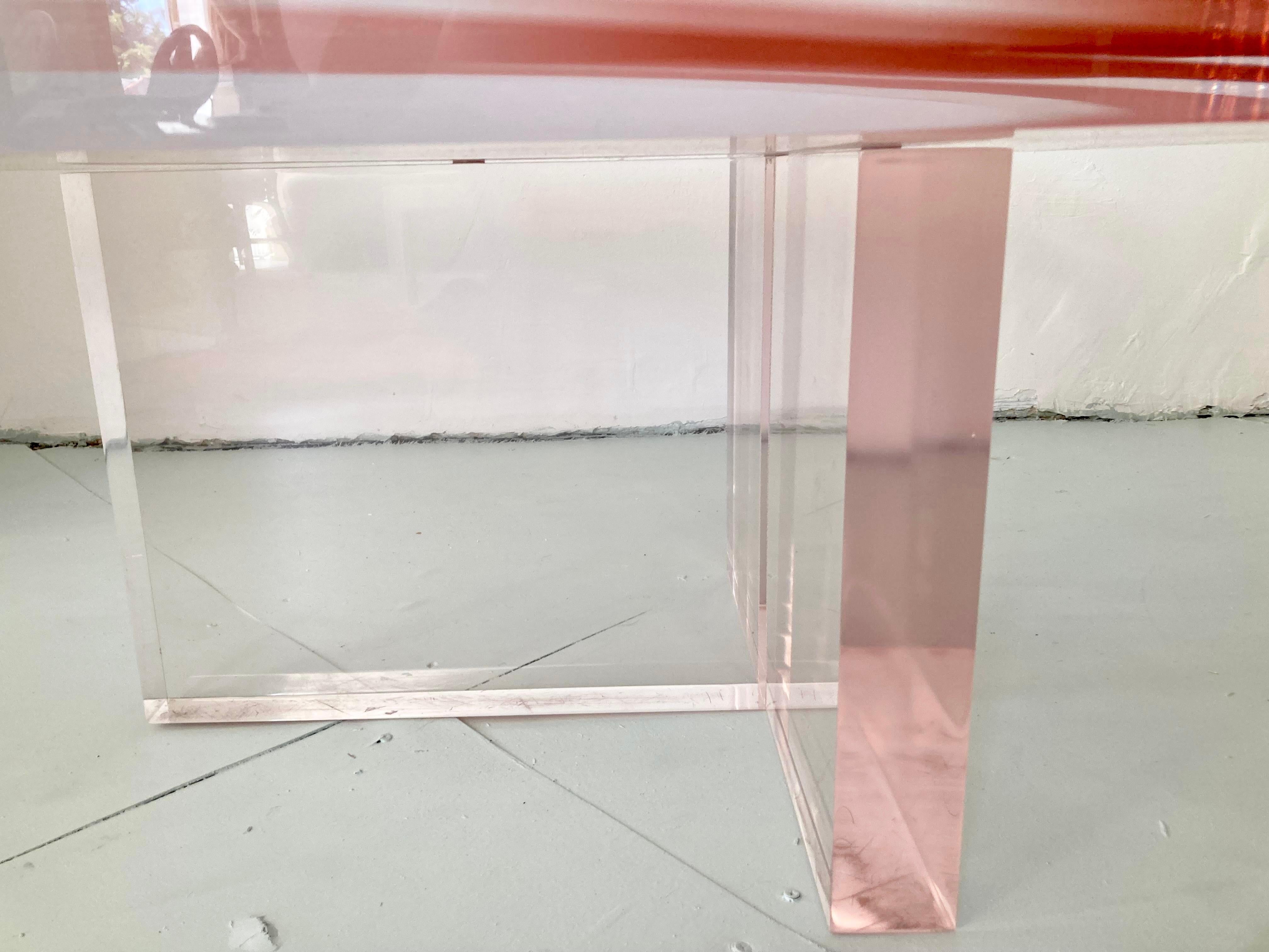 Karl Springer Style Rose Tinted Lucite Coffee Table For Sale 6
