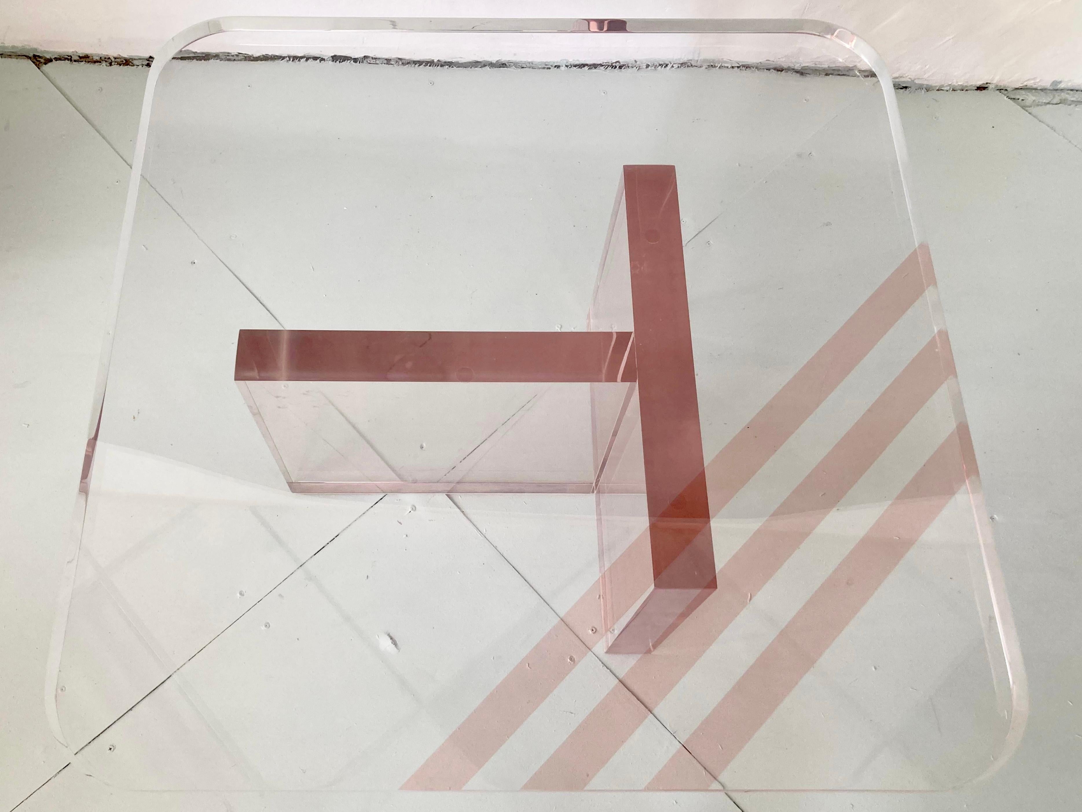 American Karl Springer Style Rose Tinted Lucite Coffee Table For Sale