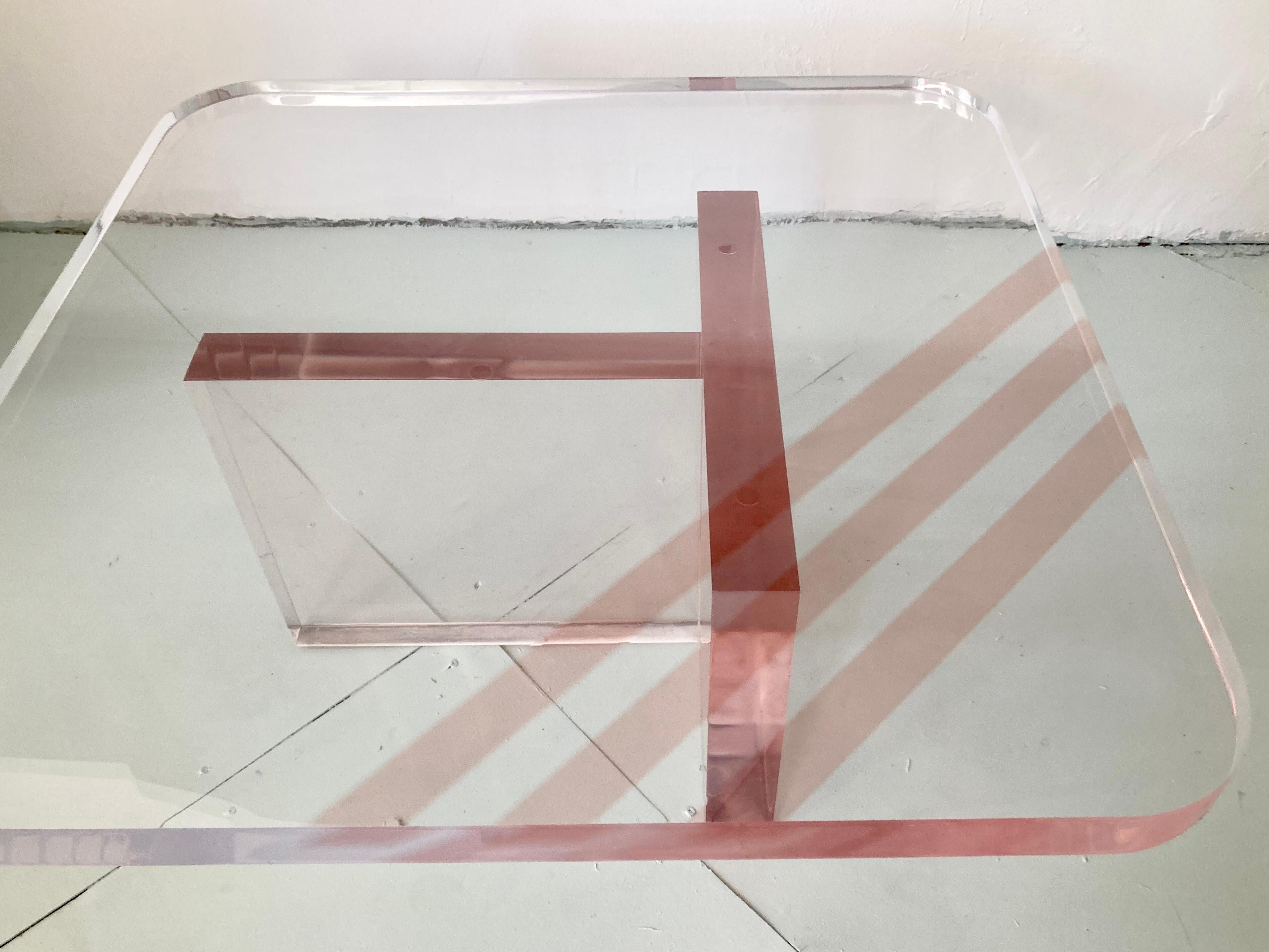 Karl Springer Style Rose Tinted Lucite Coffee Table For Sale 3