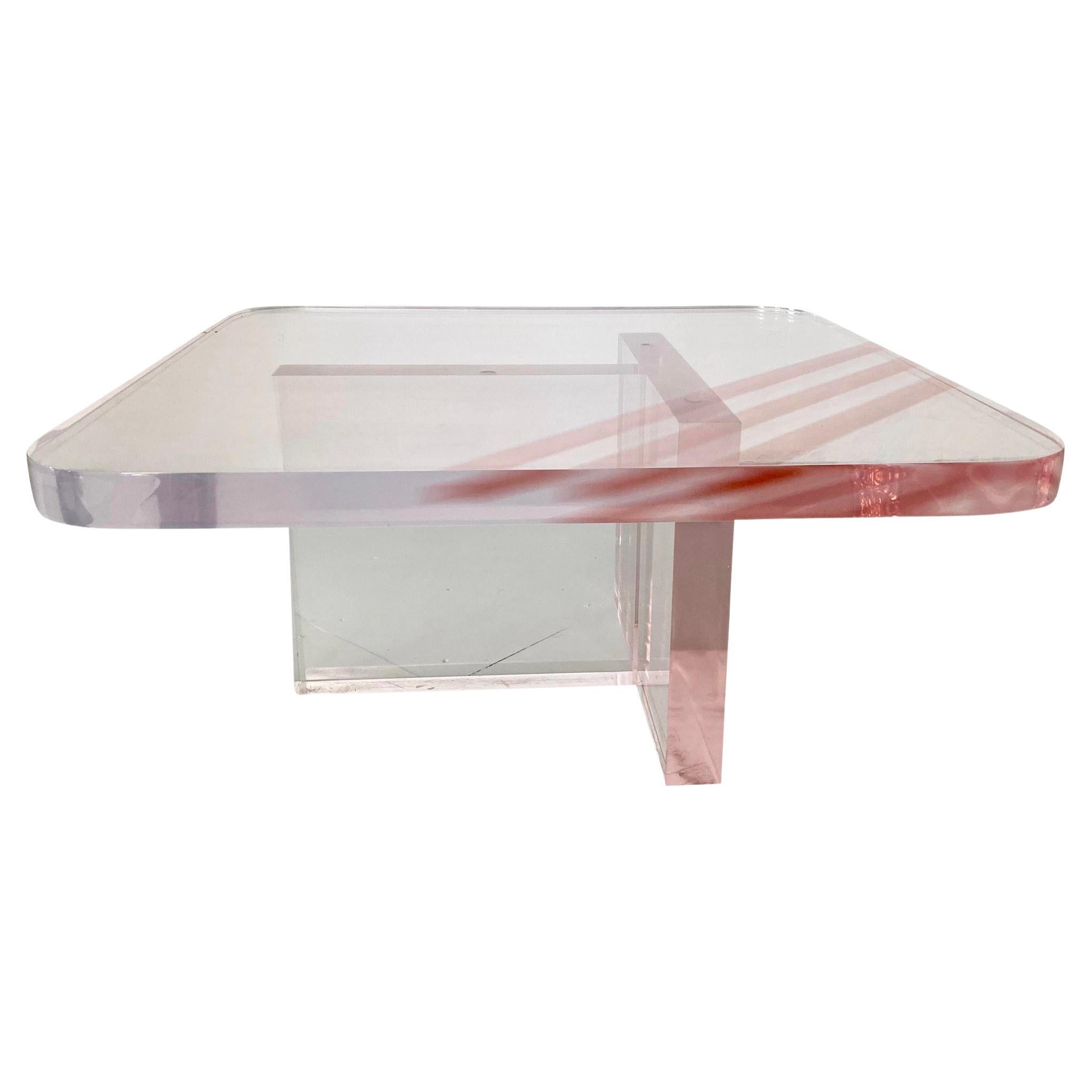 Karl Springer Style Rose Tinted Lucite Coffee Table For Sale