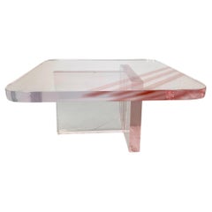 Vintage Karl Springer Style Rose Tinted Lucite Coffee Table