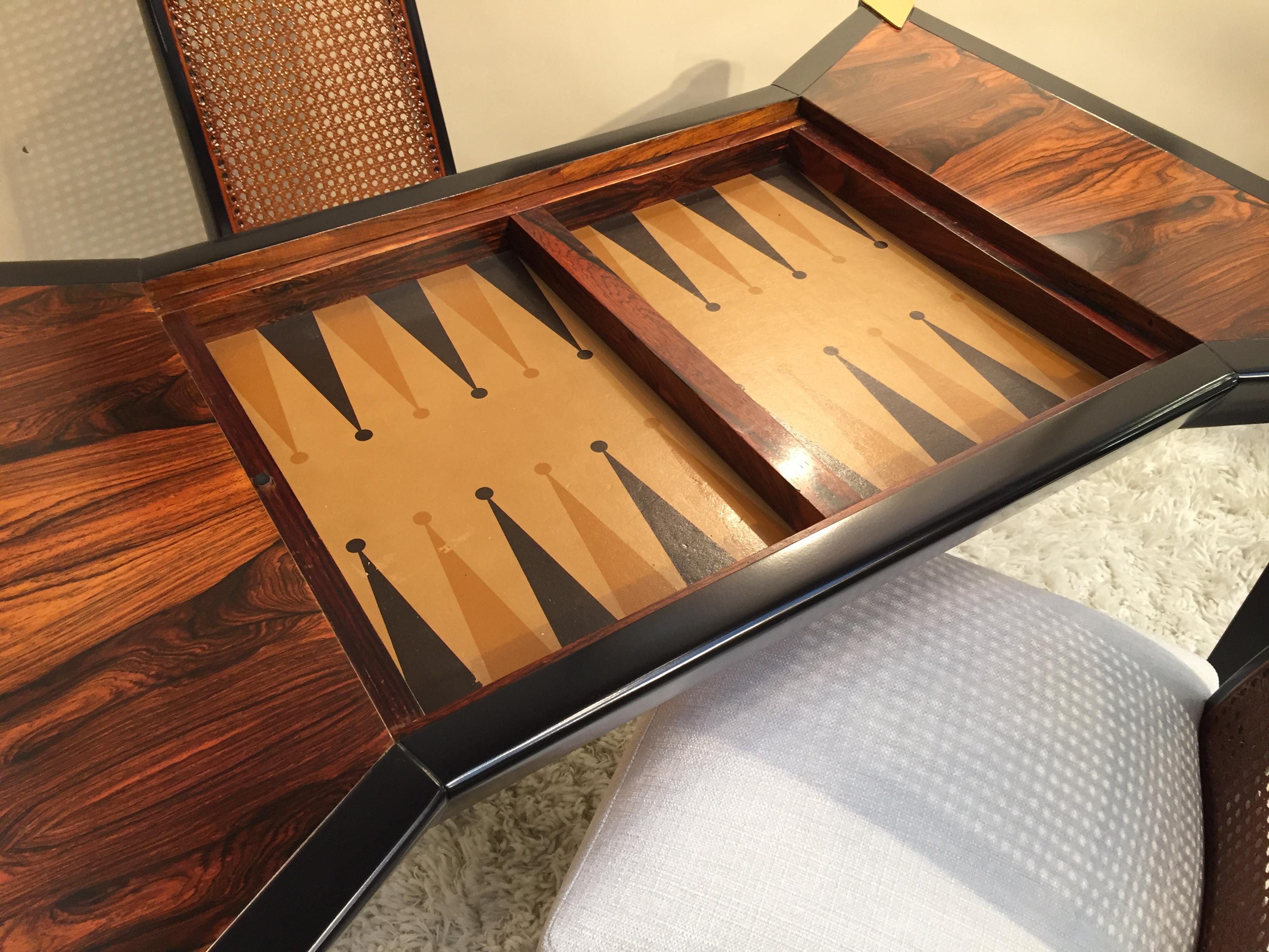 Mid-Century Modern Rosewood Game Table /Backgammon Chess Checkers Two Sided