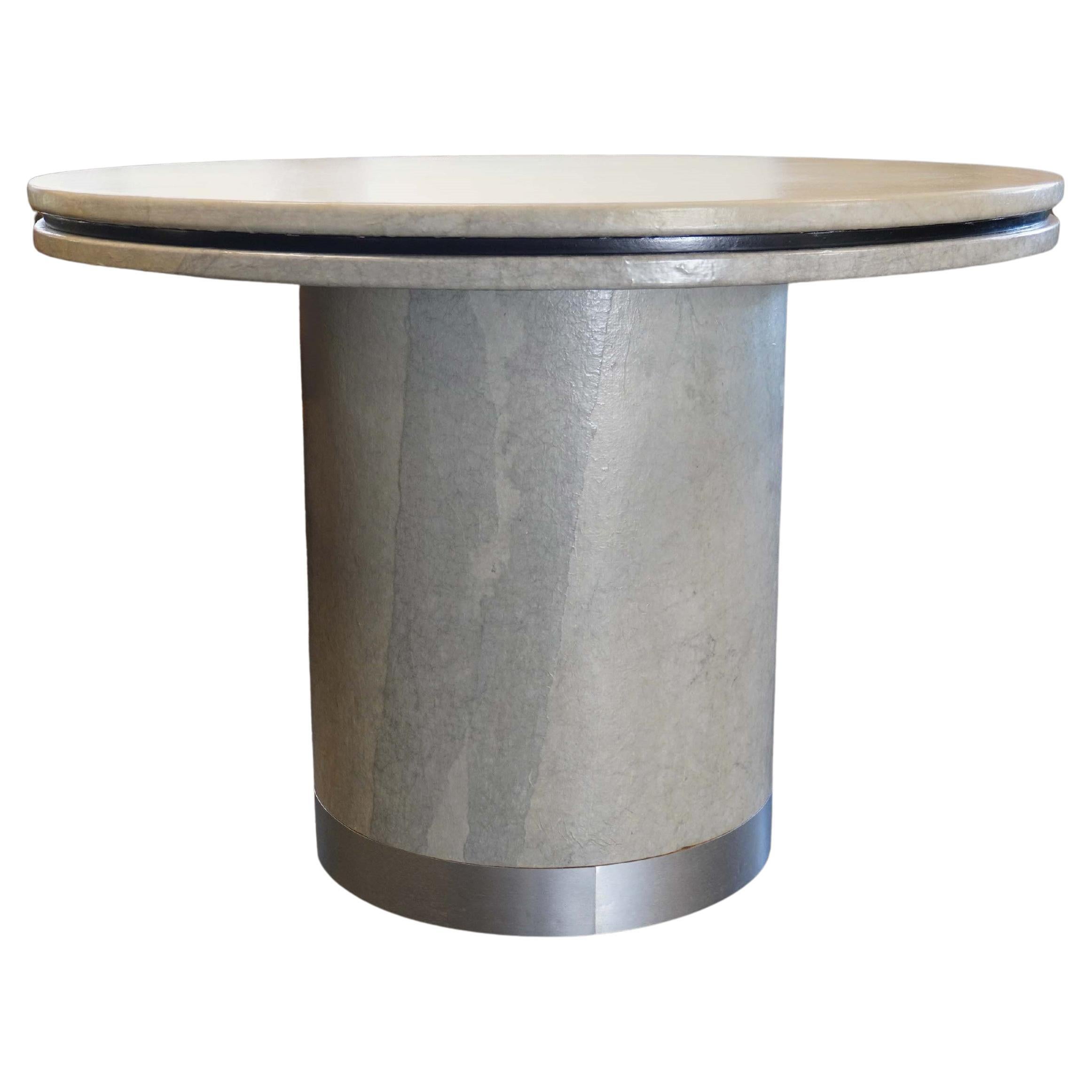 Karl Springer Style Round Dining or Game Table with Pedestal Base