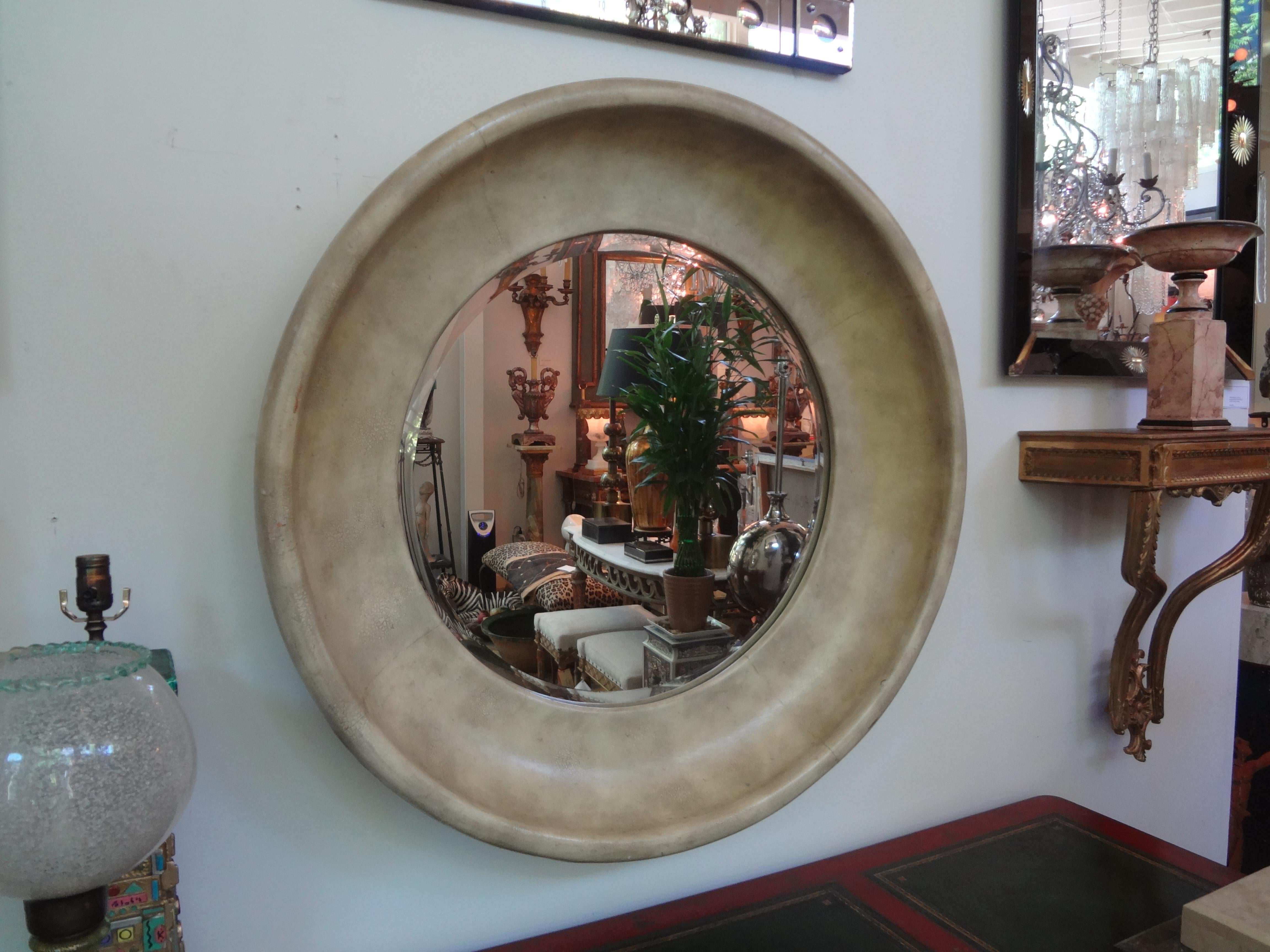 Karl Springer Style Round Goatskin Beveled Mirror 6