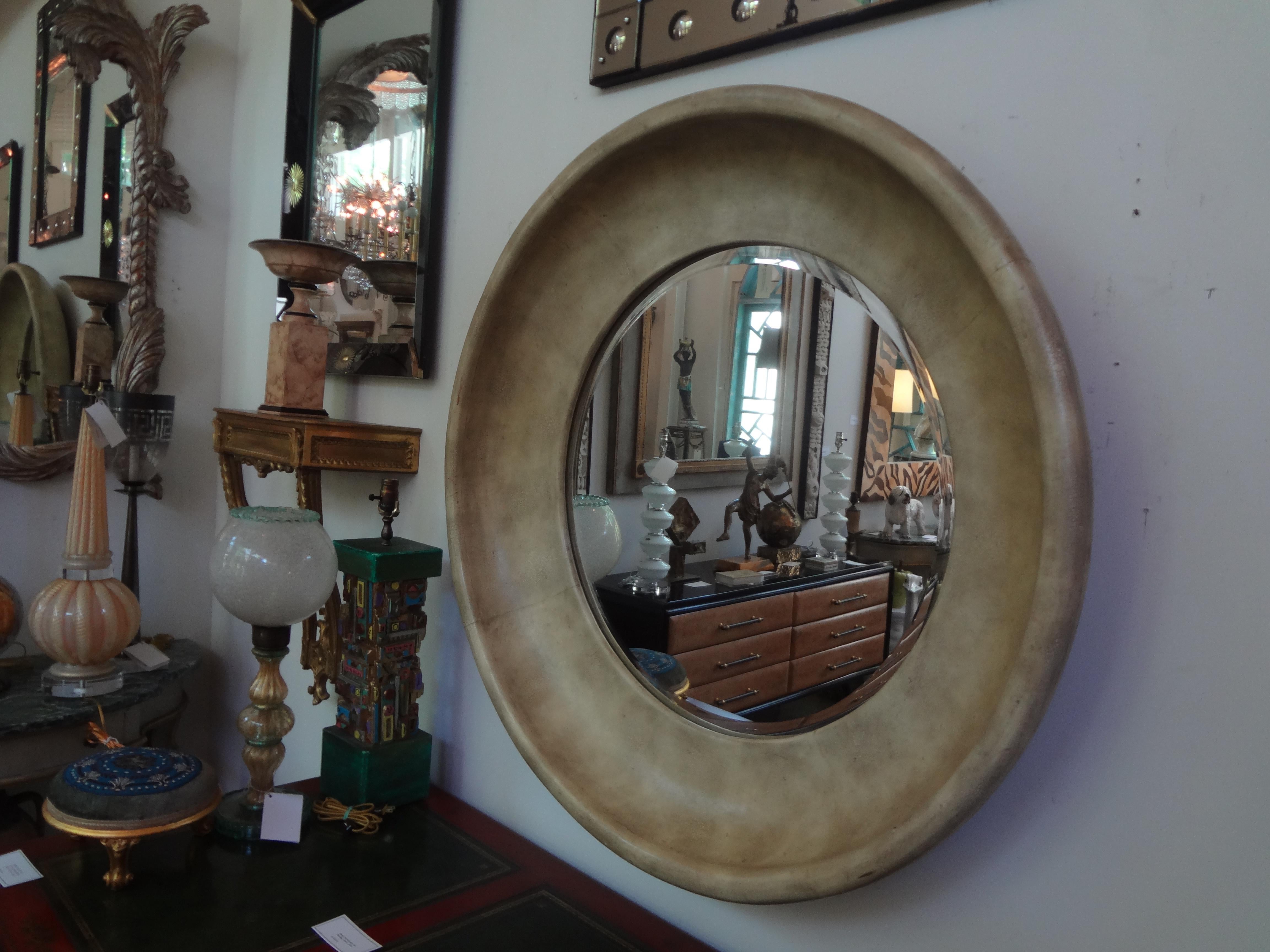 Karl Springer Style Round Goatskin Beveled Mirror 7
