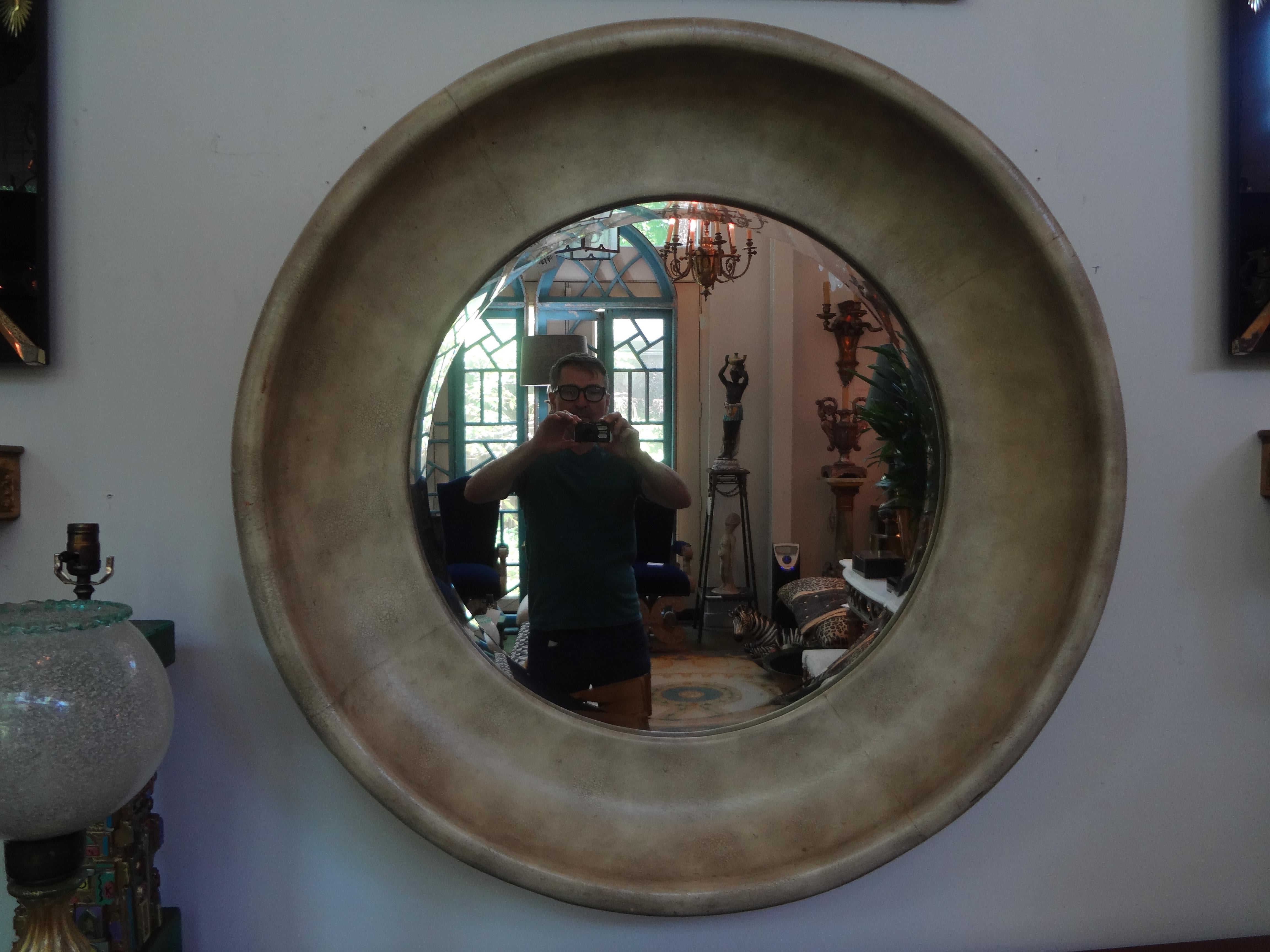 Karl Springer Style Round Goatskin Beveled Mirror 3