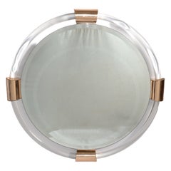 Karl Springer Style Round Lucite Brass Beveled Wall Mirror Mid-Century Modern