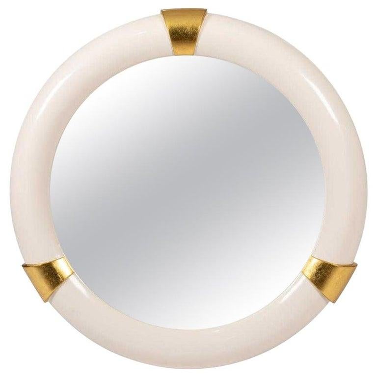 Mid-Century Modern Karl Springer Style Round Mirror For Sale