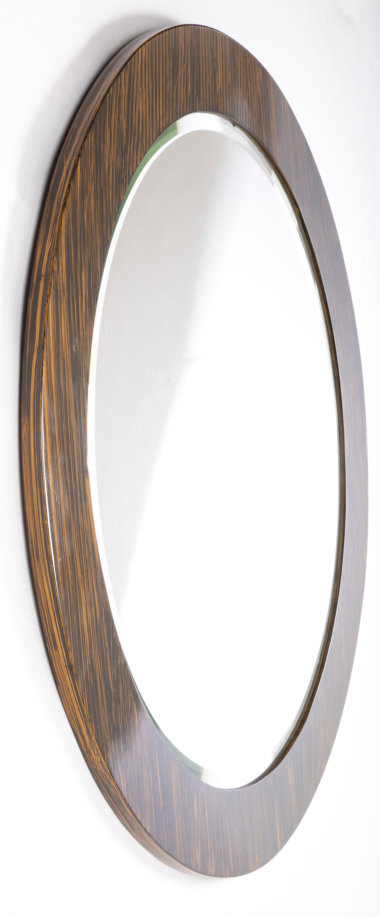 20th Century Karl Springer Style Round Mirror With Faux Tigers Eye Lacquered Finish For Sale