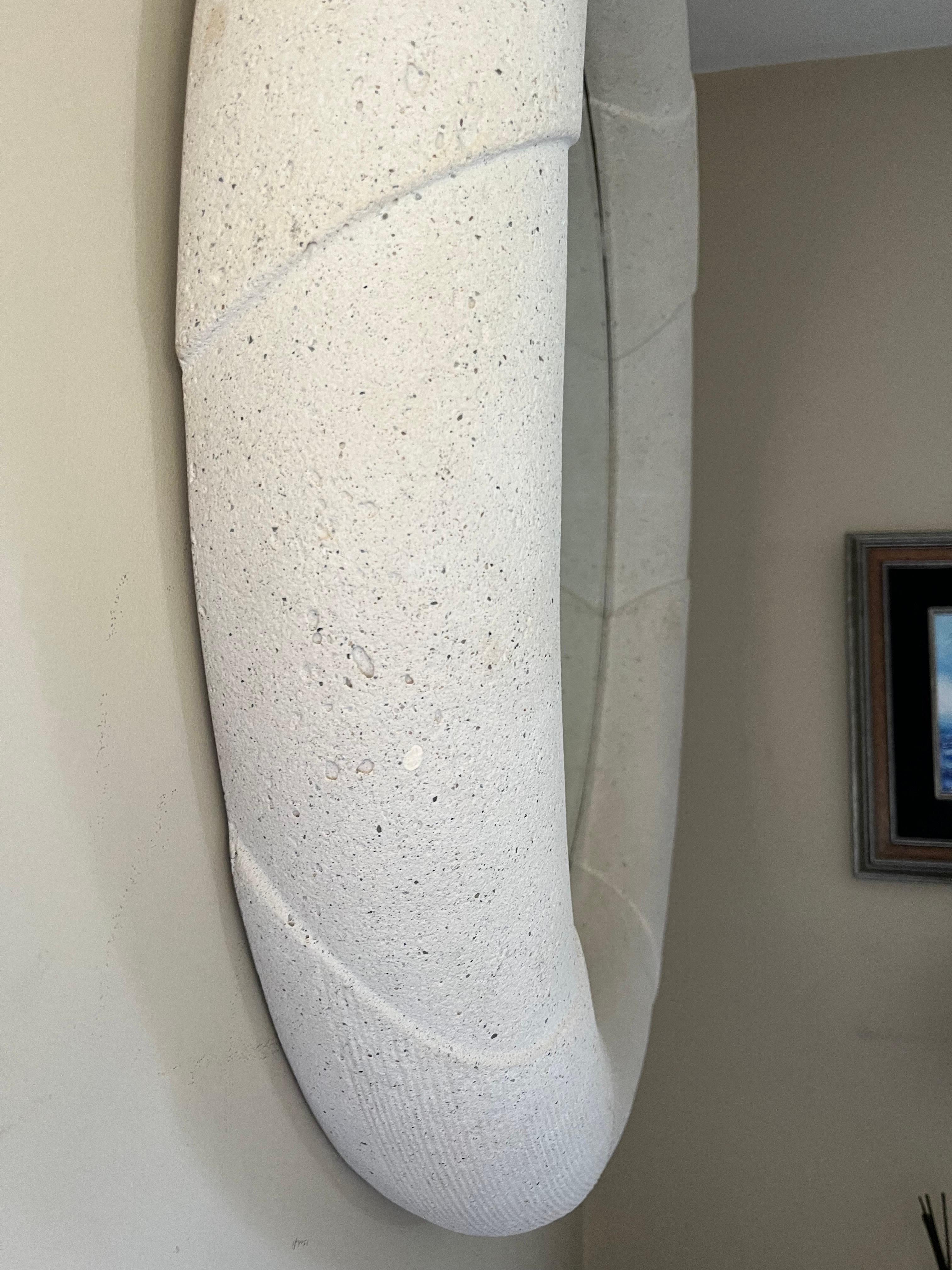 20th Century Karl Springer Style Round Sandstone Mirror For Sale