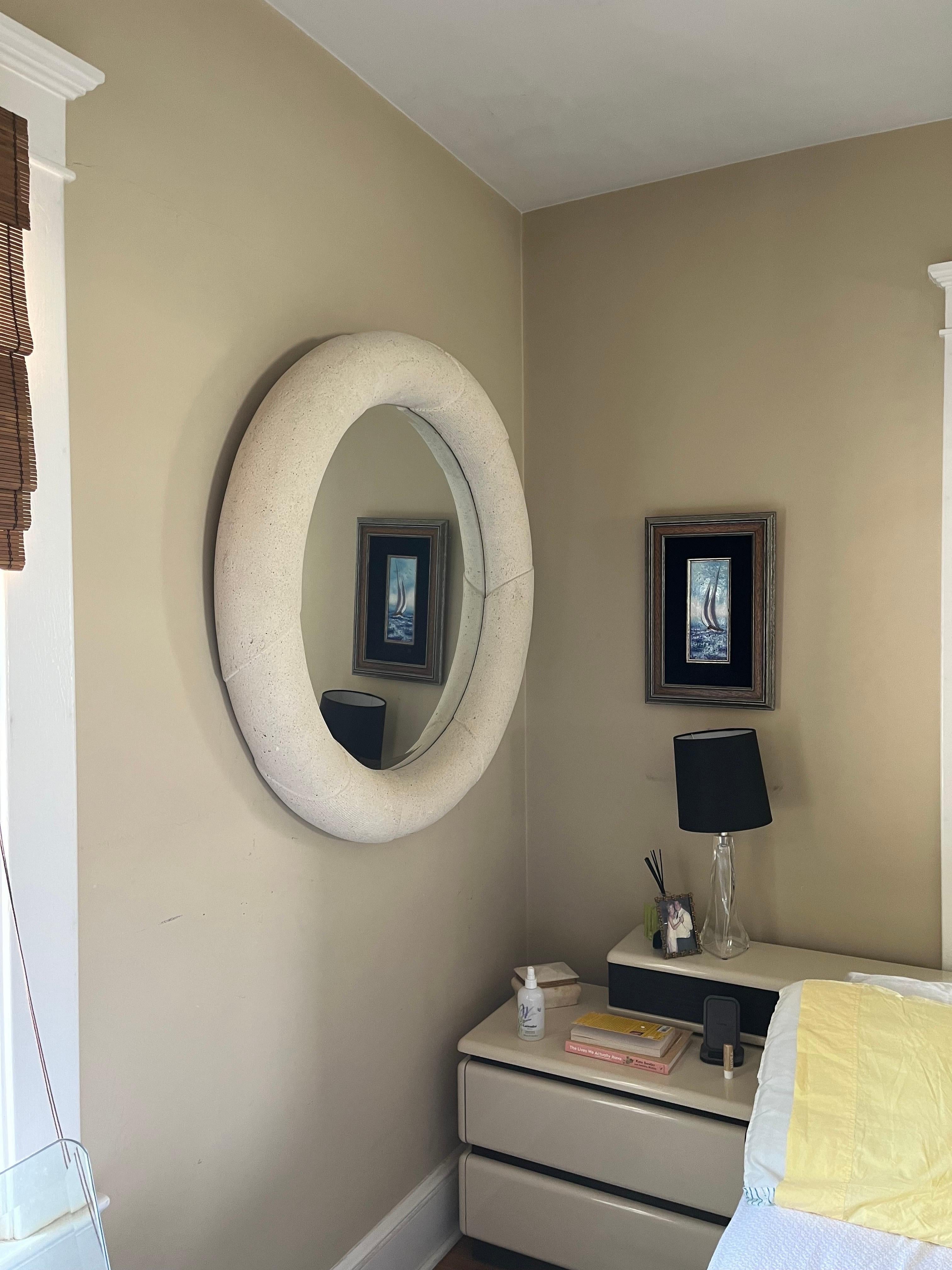 Karl Springer Style Round Plaster Mirror For Sale 3