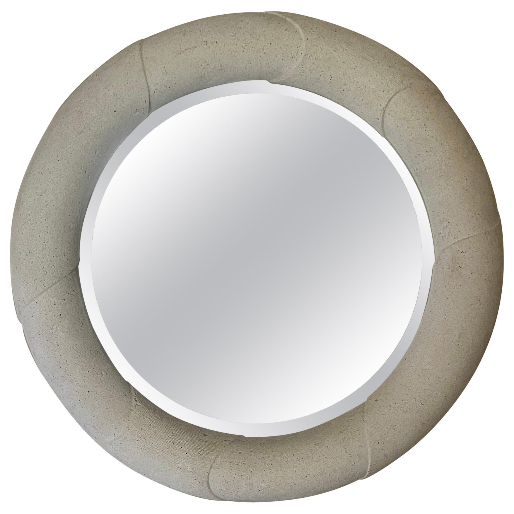Karl Springer Style Round Sandstone Mirror