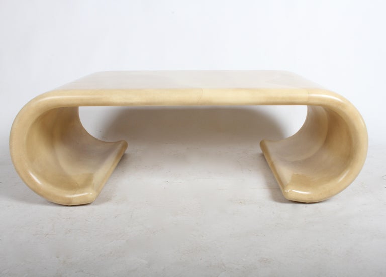 Karl Springer Style Scroll Faux Goatskin Coffee Table For ...