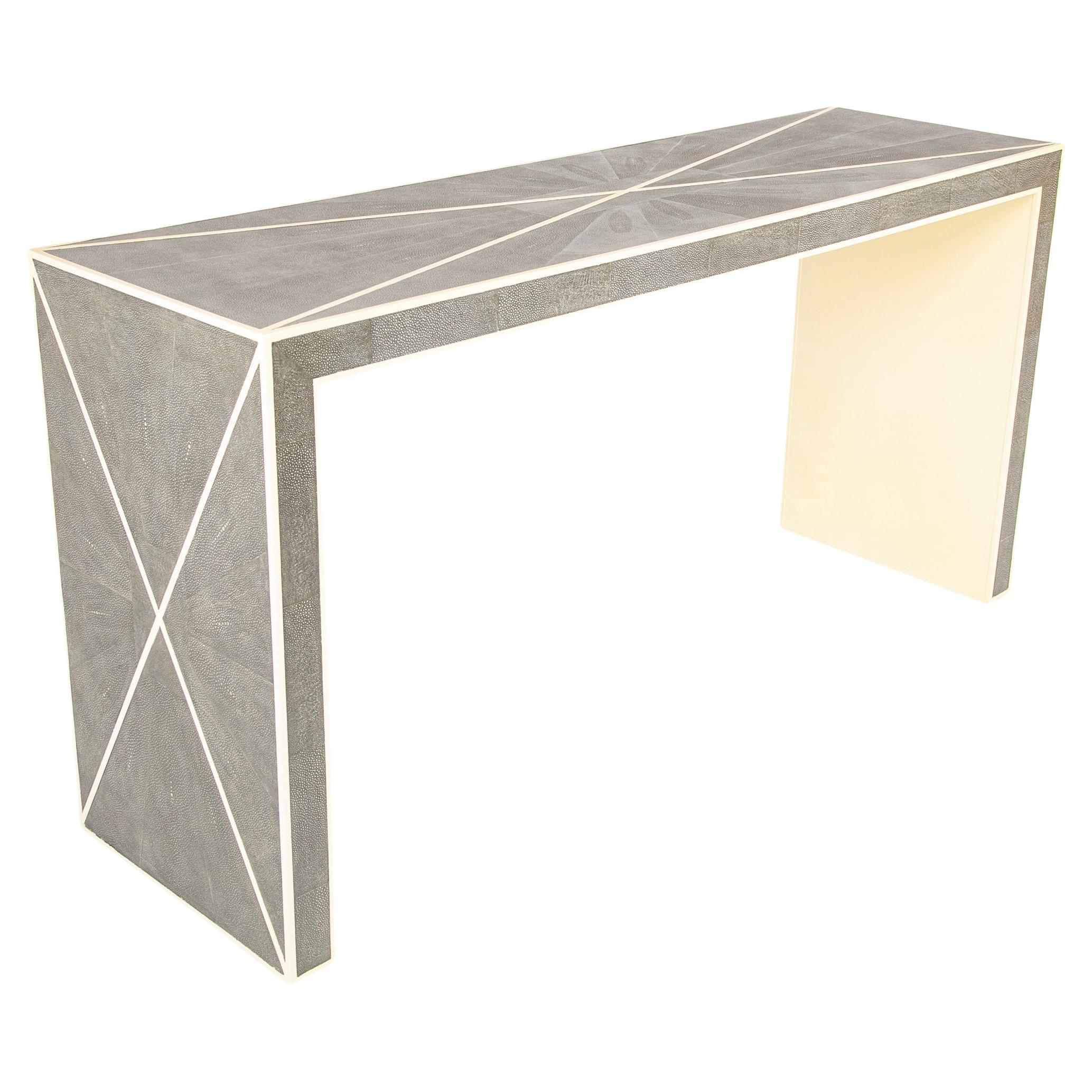 Karl Springer Style Shagreen and Cream Lacquer Console Table by Maitland Smith