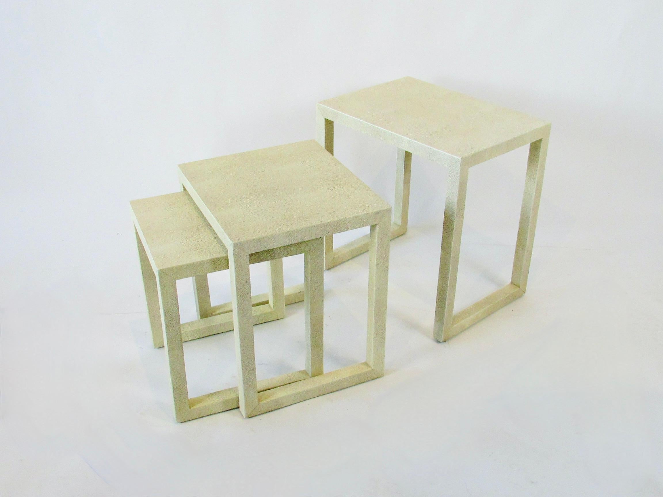 Mid-Century Modern Karl Springer Style Shagreen Nest of Tables For Sale