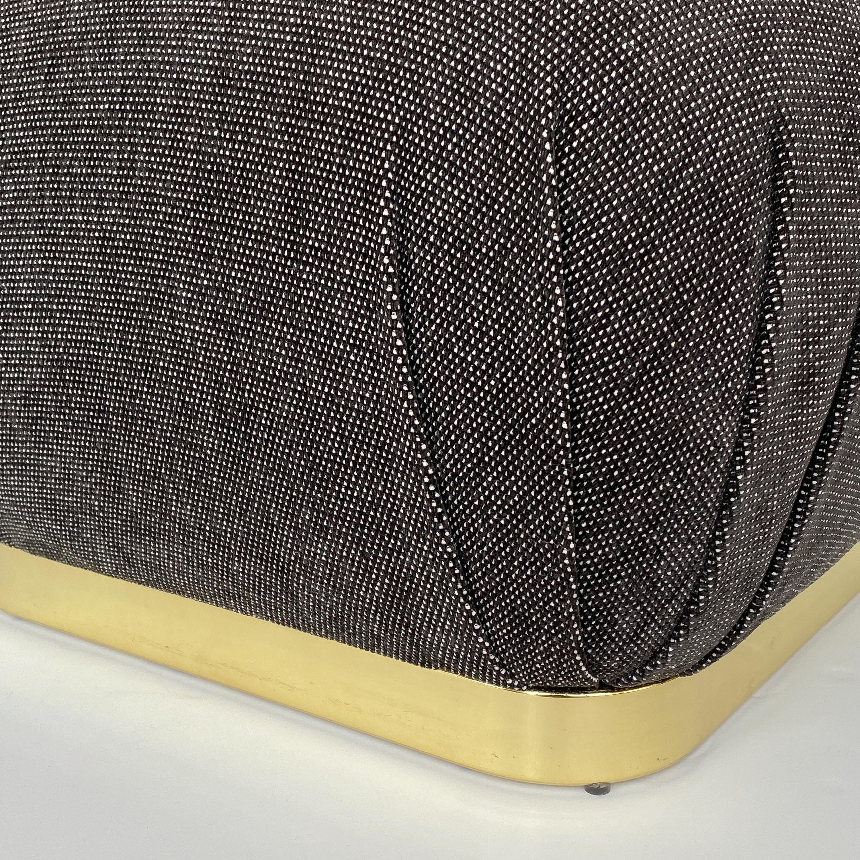 Karl Springer Style Soufflé Pouf Ottoman with Brass Base 1