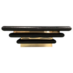 Karl Springer Style Square Grasscloth and Brass Mid Century Cocktail Table