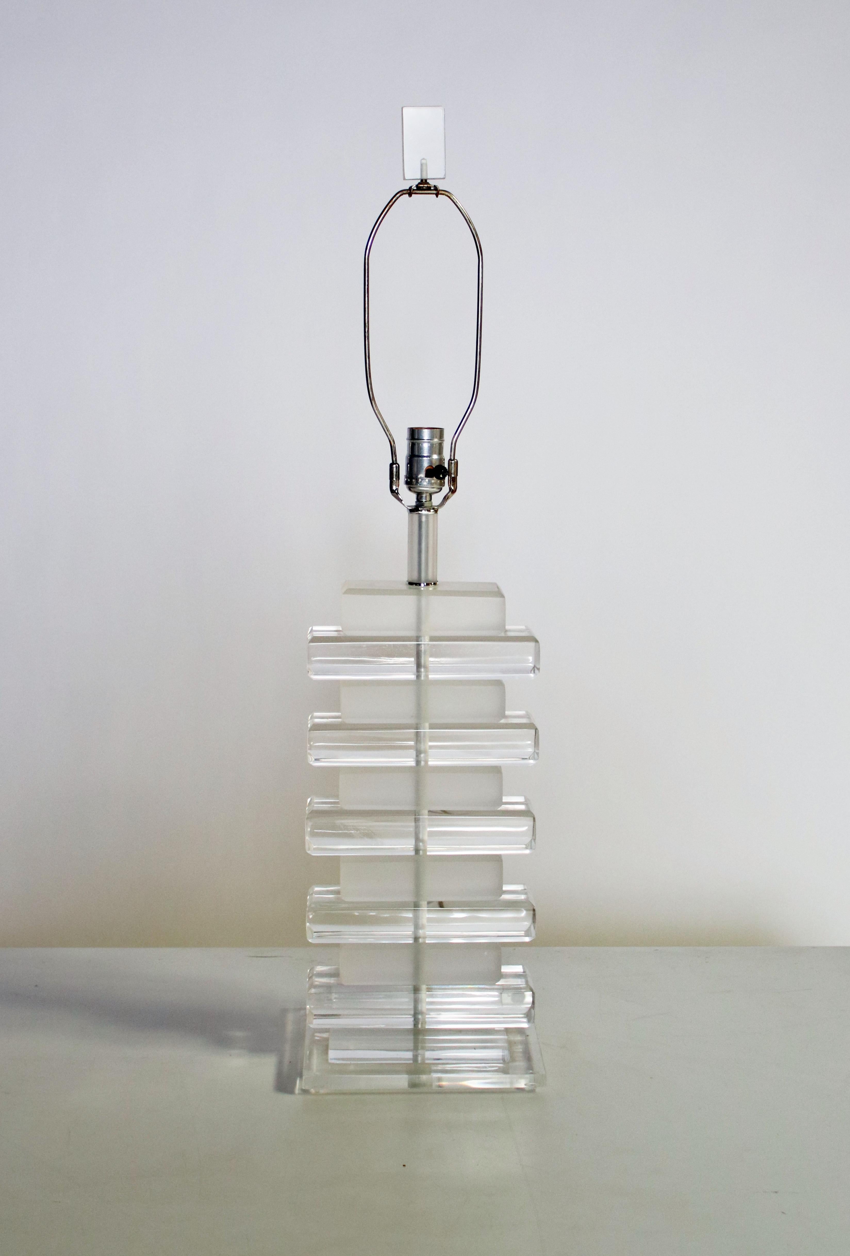 Mid-Century Modern Karl Springer Style Stacked Lucite Table Lamp