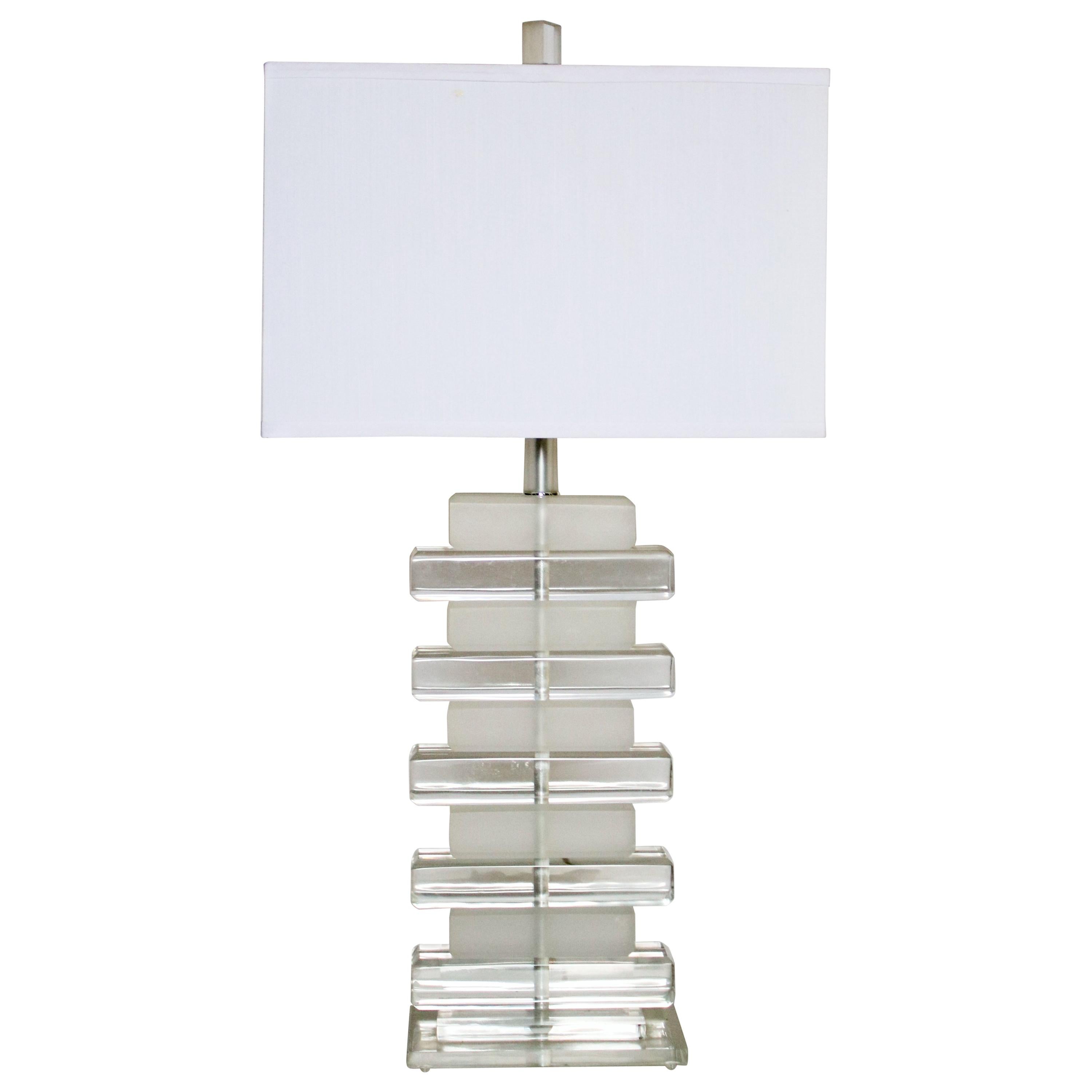 Karl Springer Style Stacked Lucite Table Lamp