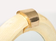 Karl Springer Style Tesselated Bone And Bronze Large Round Wall Mirror