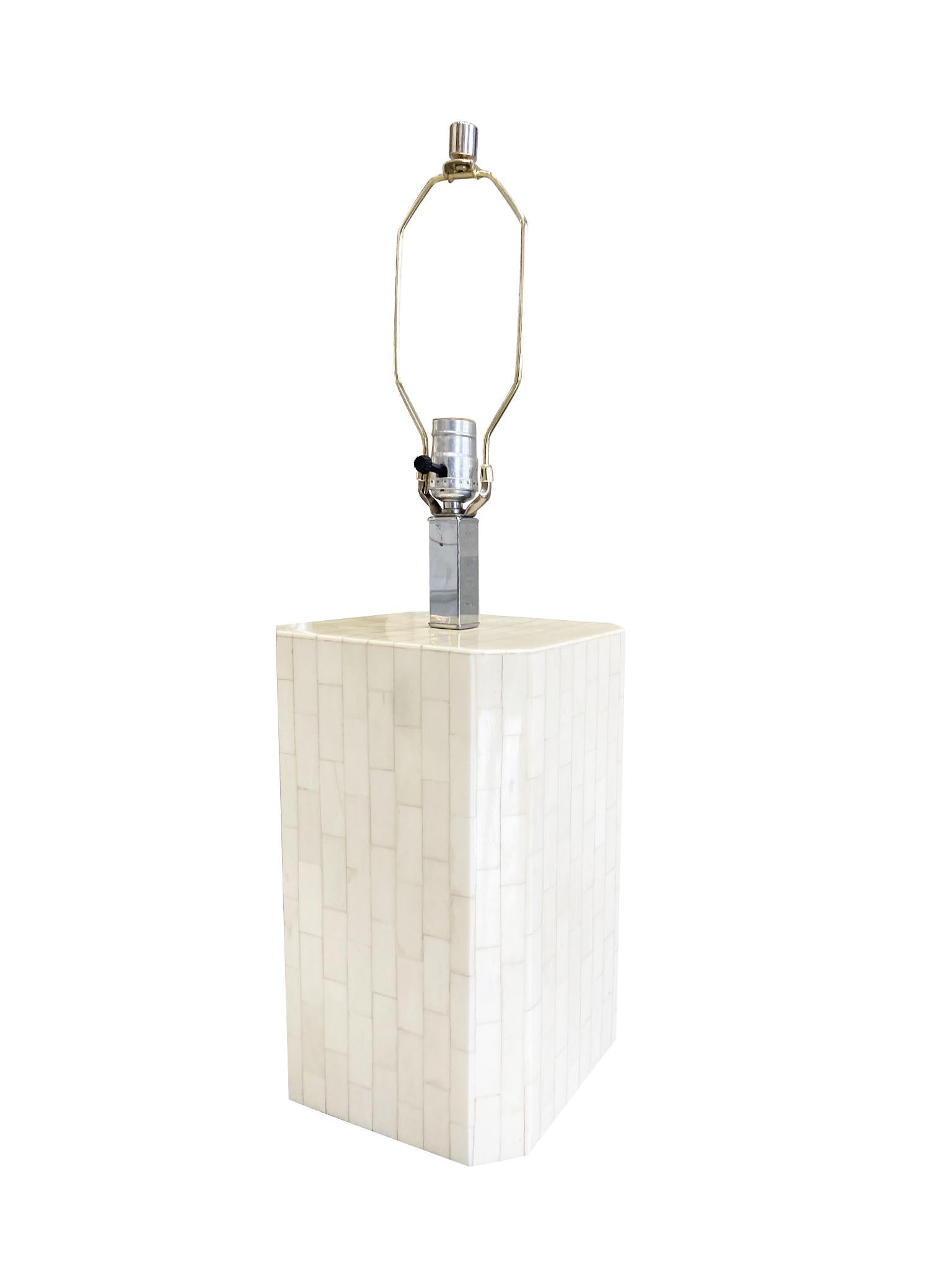 Karl Springer Style Tessellated Bone Table Lamp 2