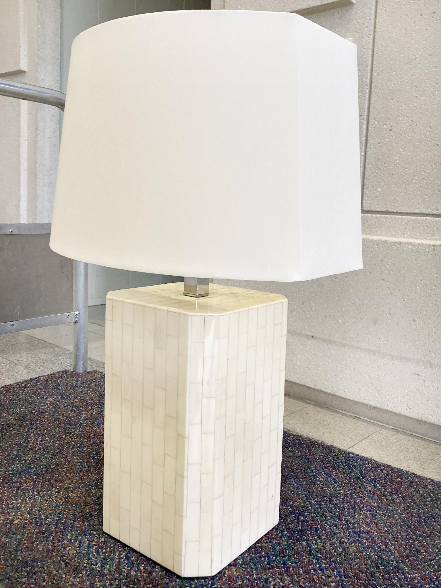 Karl Springer Style Tessellated Bone Table Lamp 4