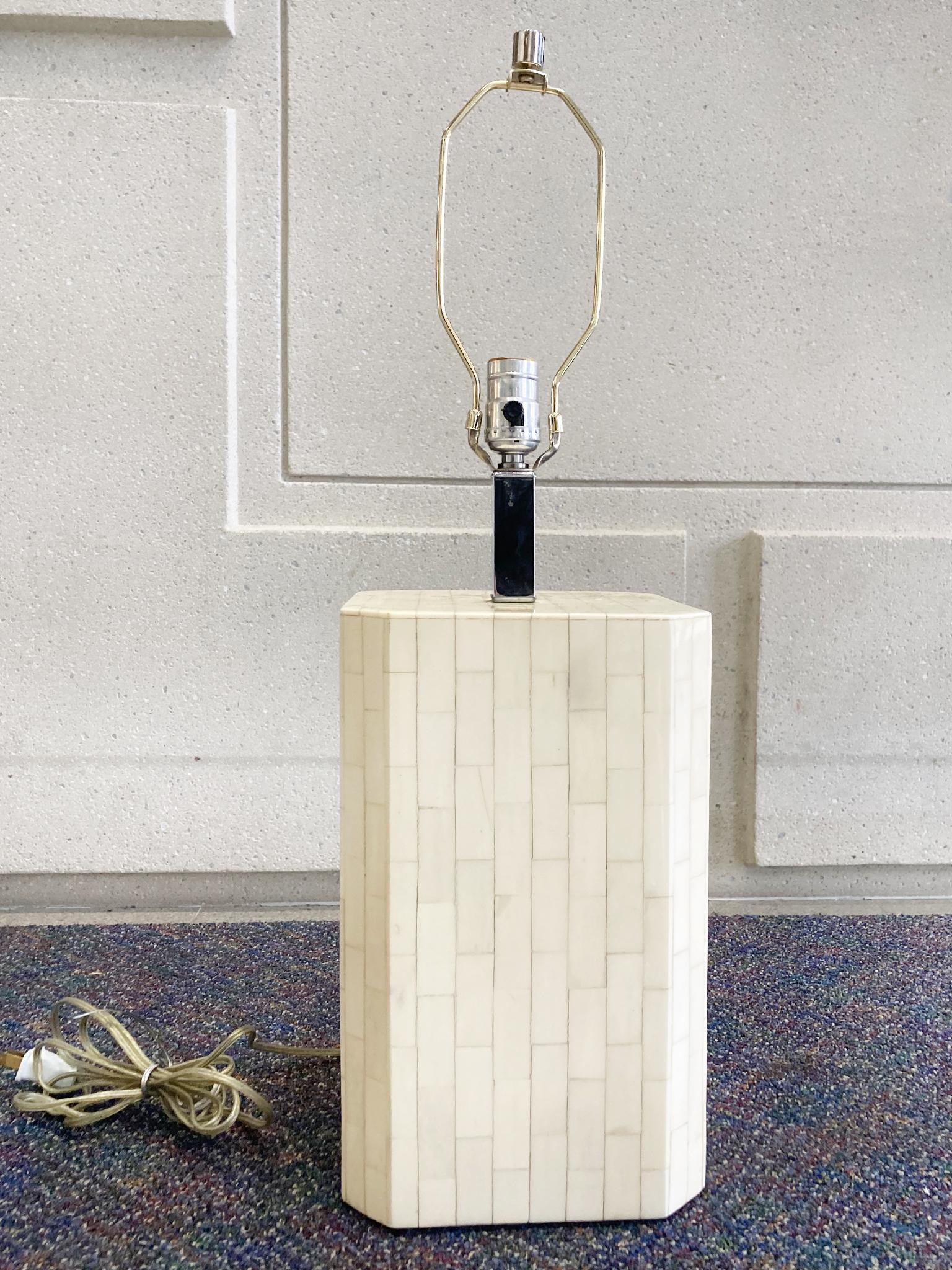 Karl Springer Style Tessellated Bone Table Lamp 5
