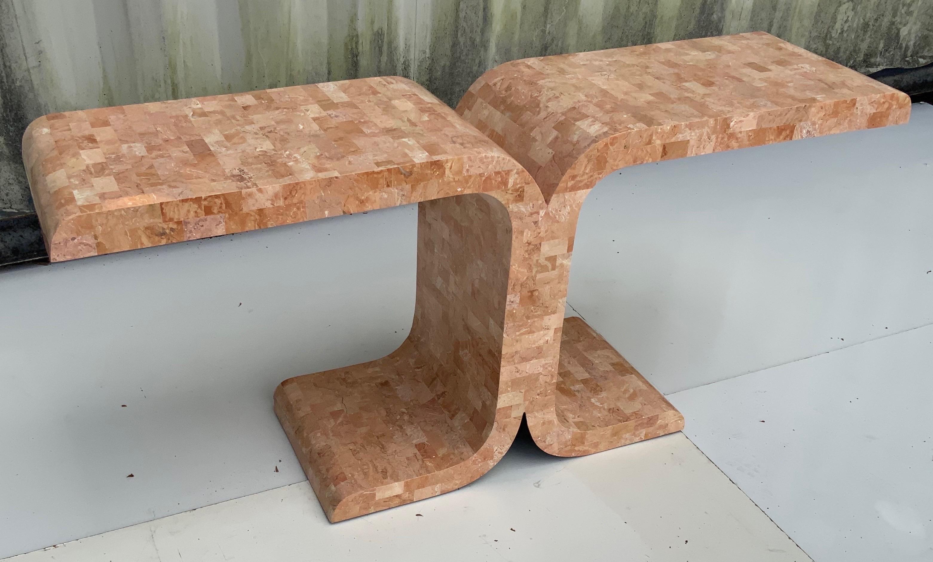 Karl Springer Style Tessellated Marble Wing Console In Good Condition For Sale In Miami, FL