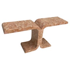 Karl Springer Style Tessellated Marble Wing Console