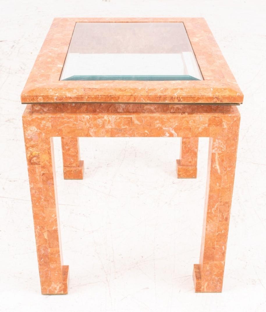 Karl Springer Style Tessellated Pink Marble Table In Good Condition For Sale In New York, NY