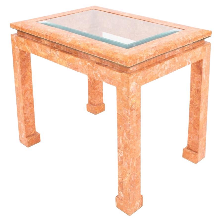 Karl Springer Style Tessellated Pink Marble Table For Sale