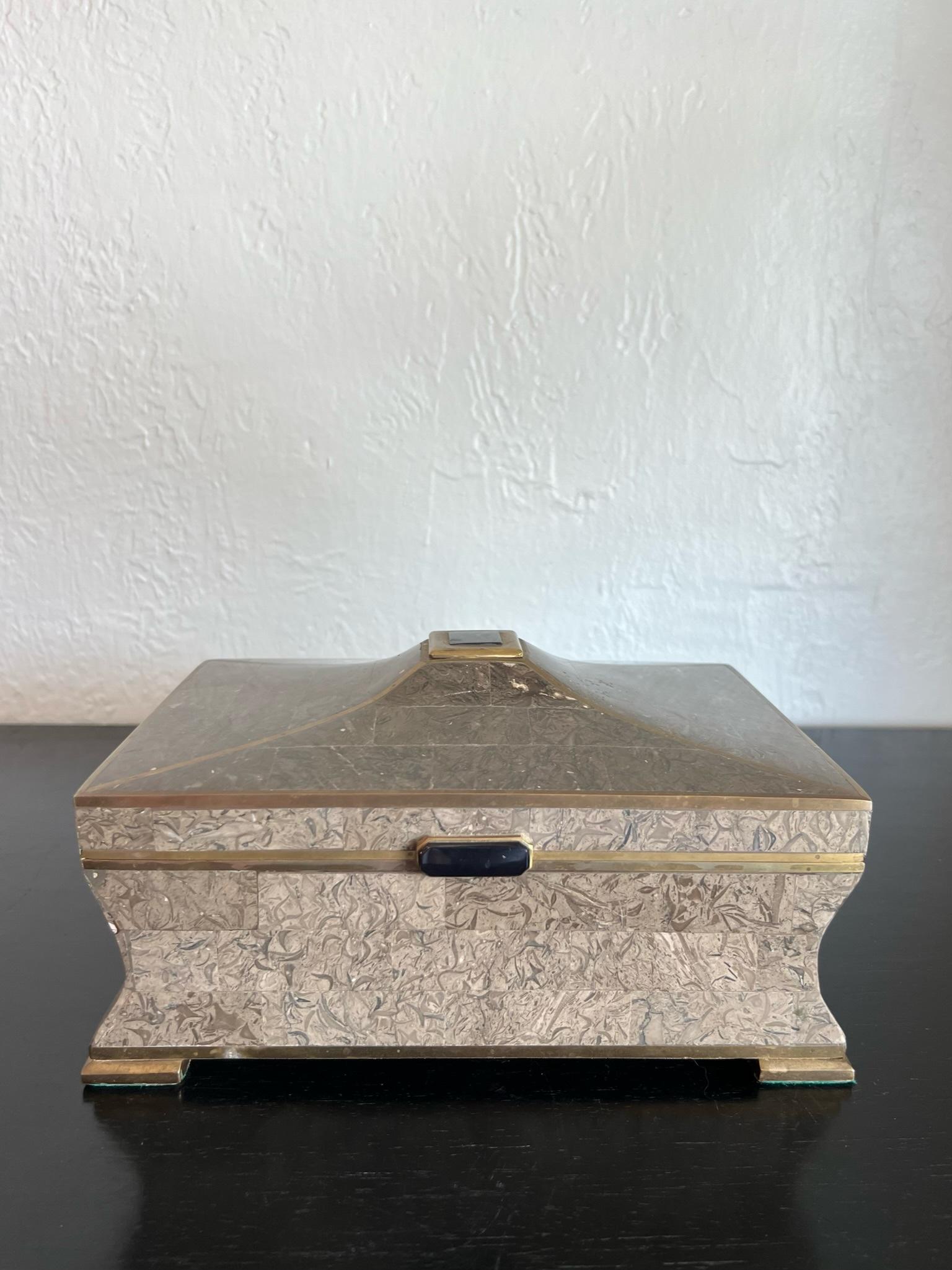 Karl Springer Style Tessellated Stone and Brass Box For Sale 2