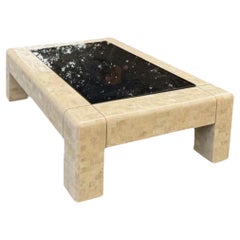 Karl Springer style Tessellated Stone & Smoked Glass Coffee Table circa 1980